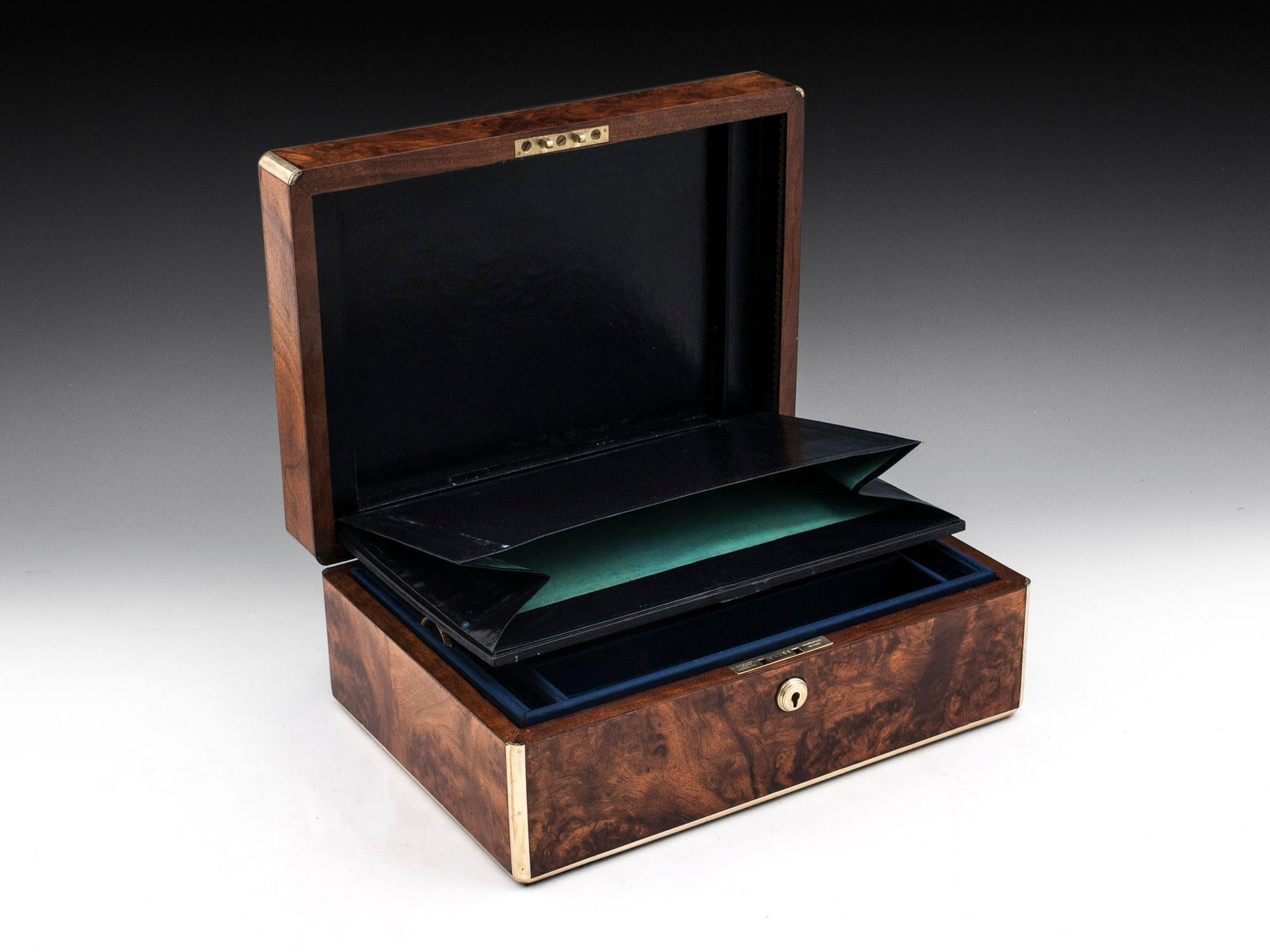 Antique Walnut Brass Bound Jewelry Box, 19th Century 5