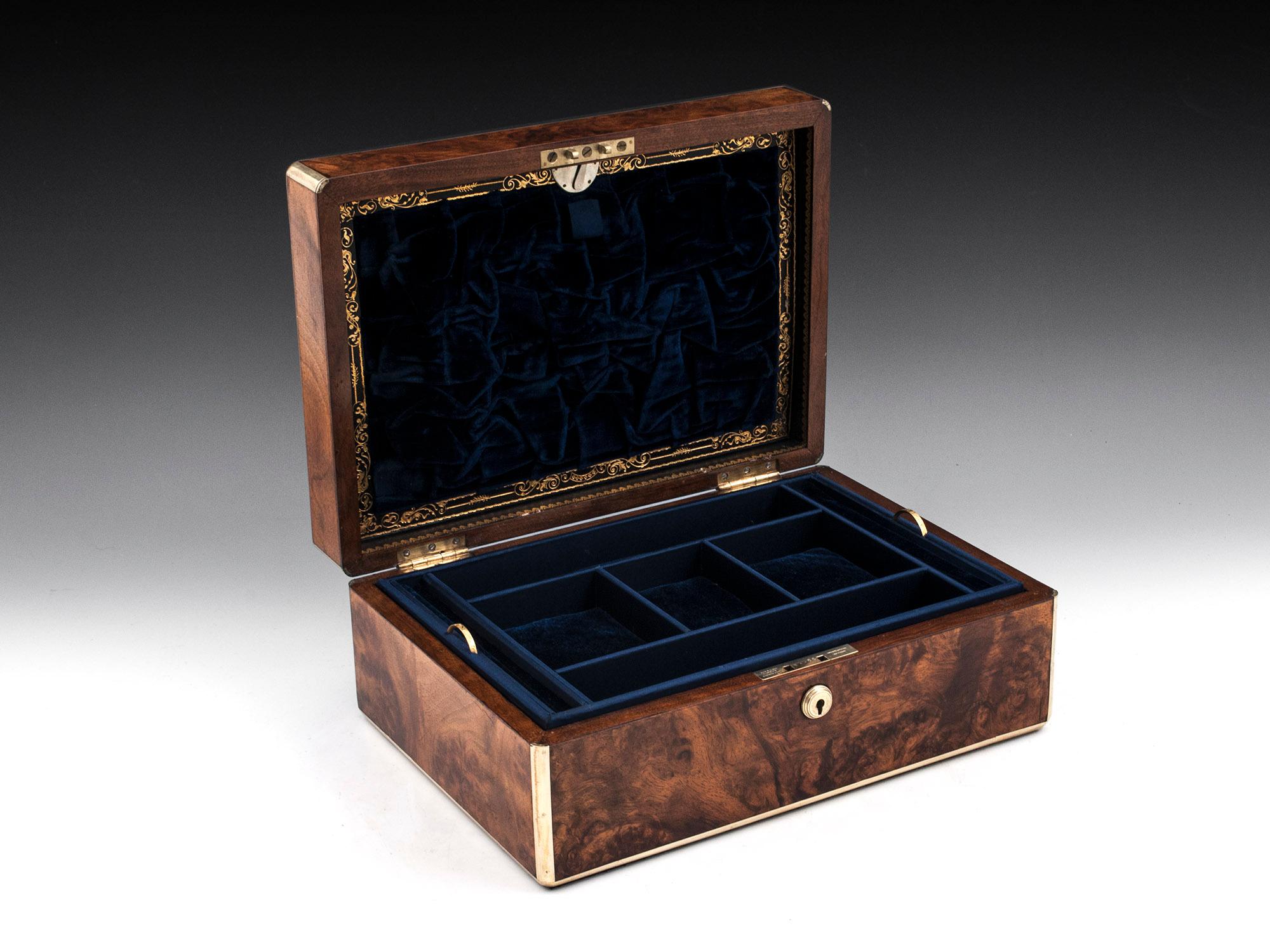 Antique Walnut Brass Bound Jewelry Box, 19th Century 6