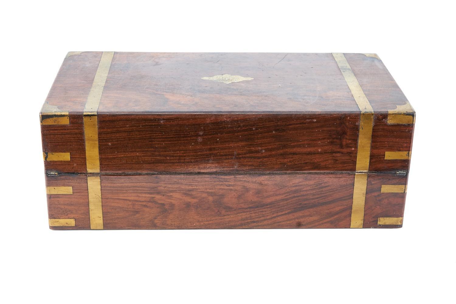 Early Victorian Antique Walnut Brass Bound Writing Box For Sale