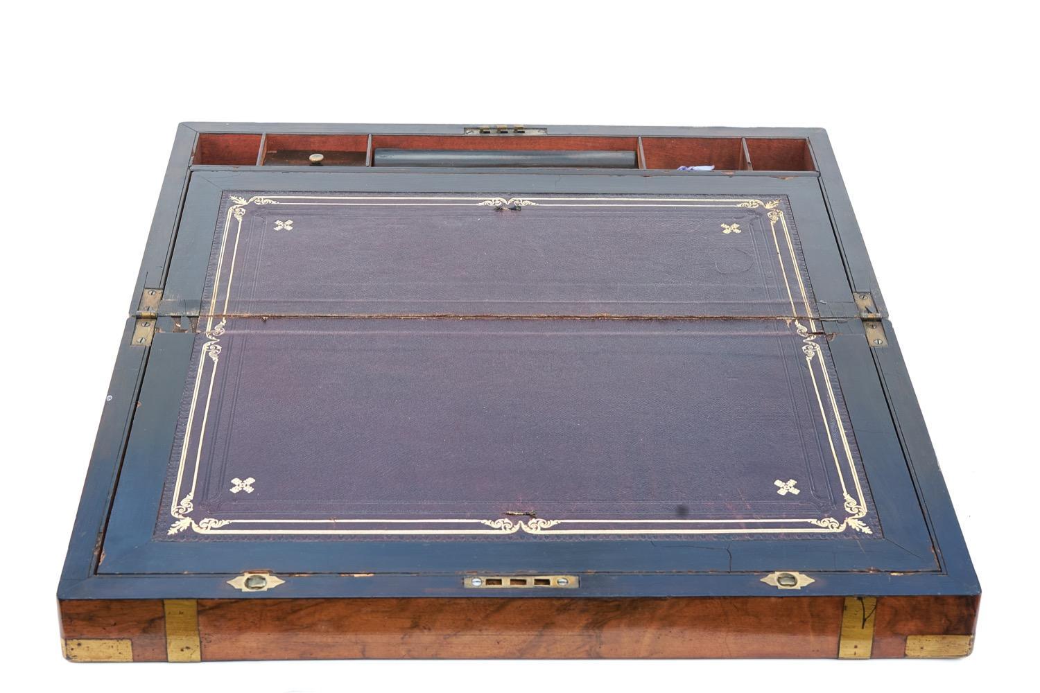 Antique Walnut Brass Bound Writing Box In Good Condition For Sale In Ipswich, GB