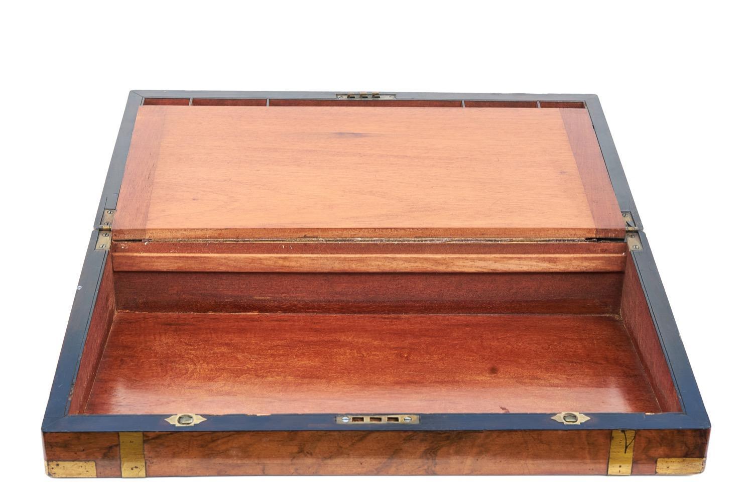 19th Century Antique Walnut Brass Bound Writing Box For Sale