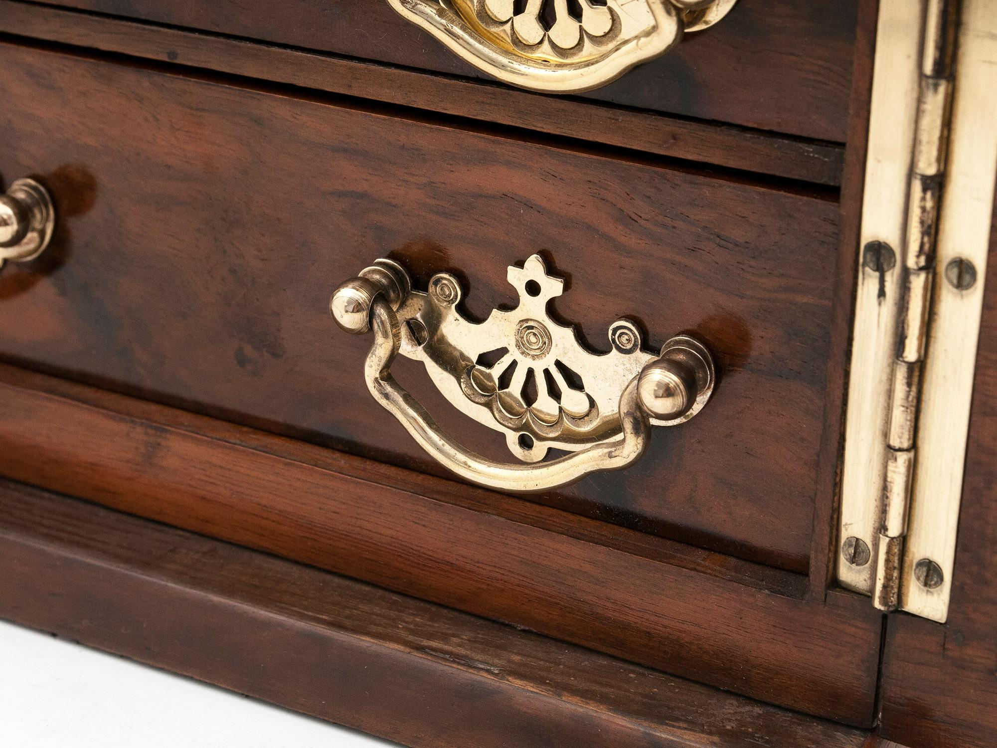 Antique Walnut Brass Glazed Jewelry Cabinet 4