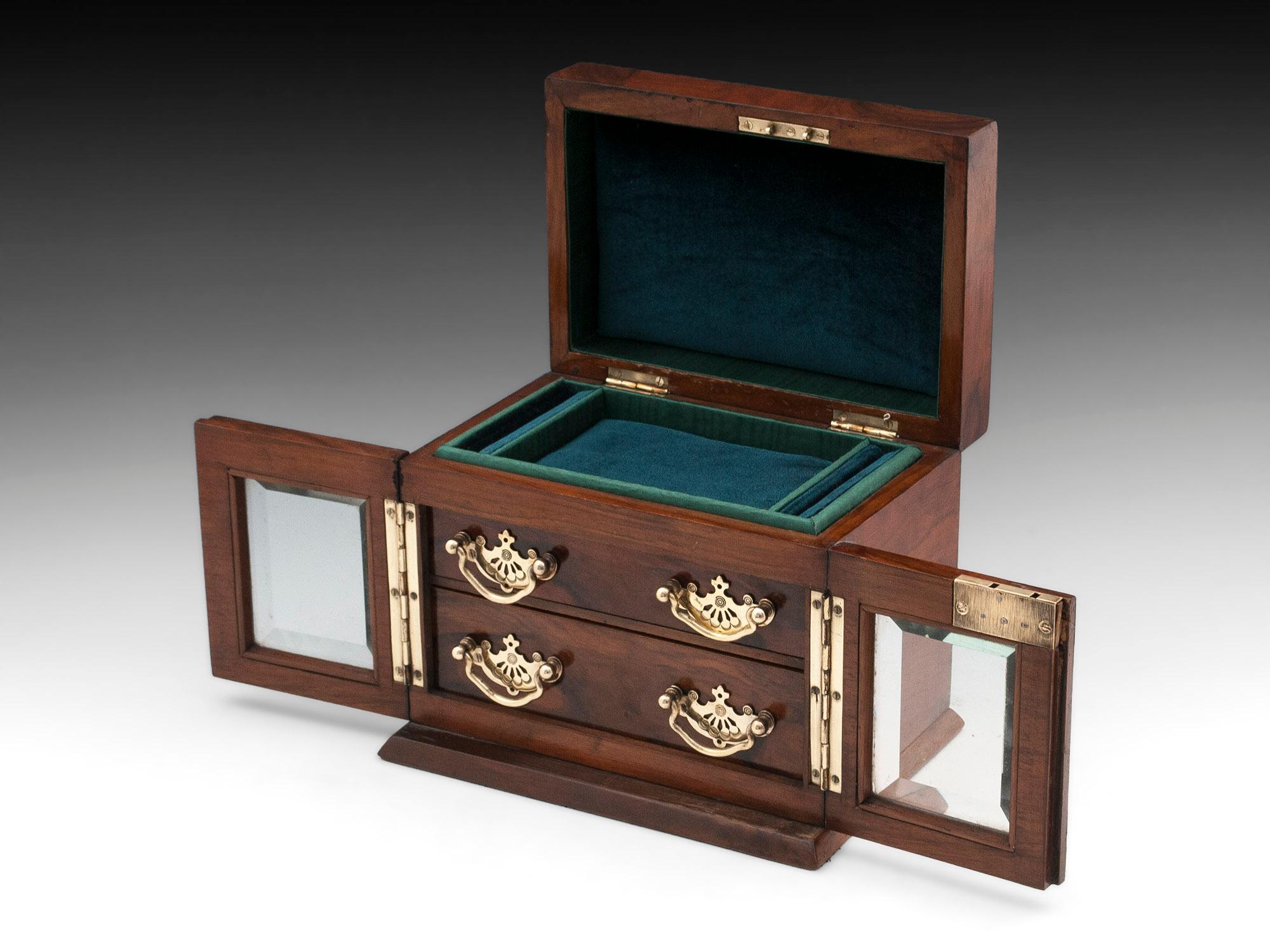 Antique Walnut Brass Glazed Jewelry Cabinet 1