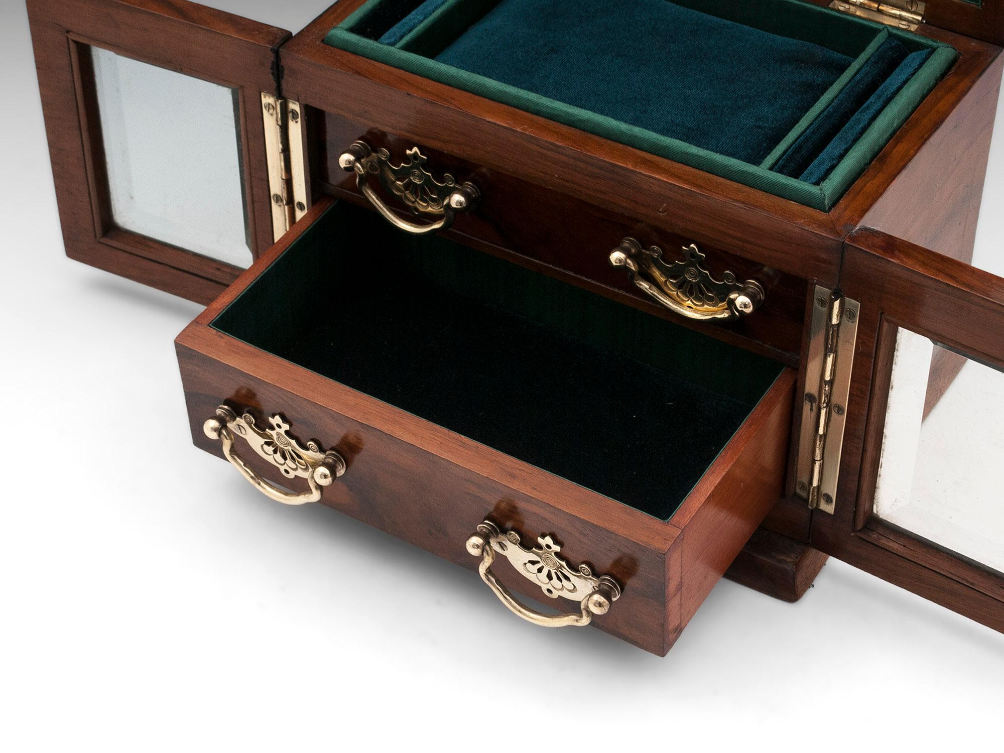 Antique Walnut Brass Glazed Jewelry Cabinet 2