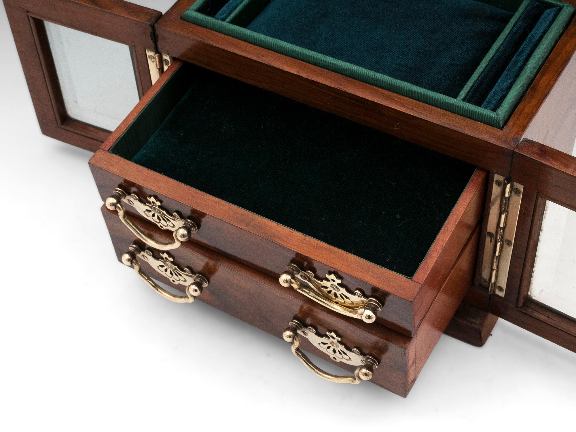 Antique Walnut Brass Glazed Jewelry Cabinet 3