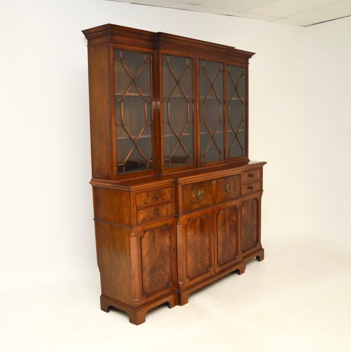Early 20th Century Antique Walnut Breakfront Secretaire Bookcase