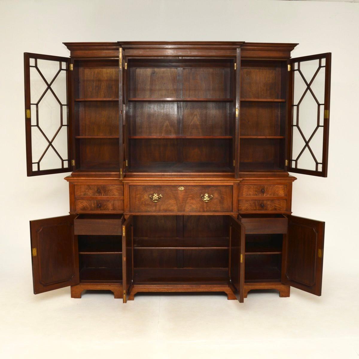 Antique Walnut Breakfront Secretaire Bookcase 1