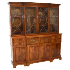 Antique Walnut Breakfront Secretaire Bookcase