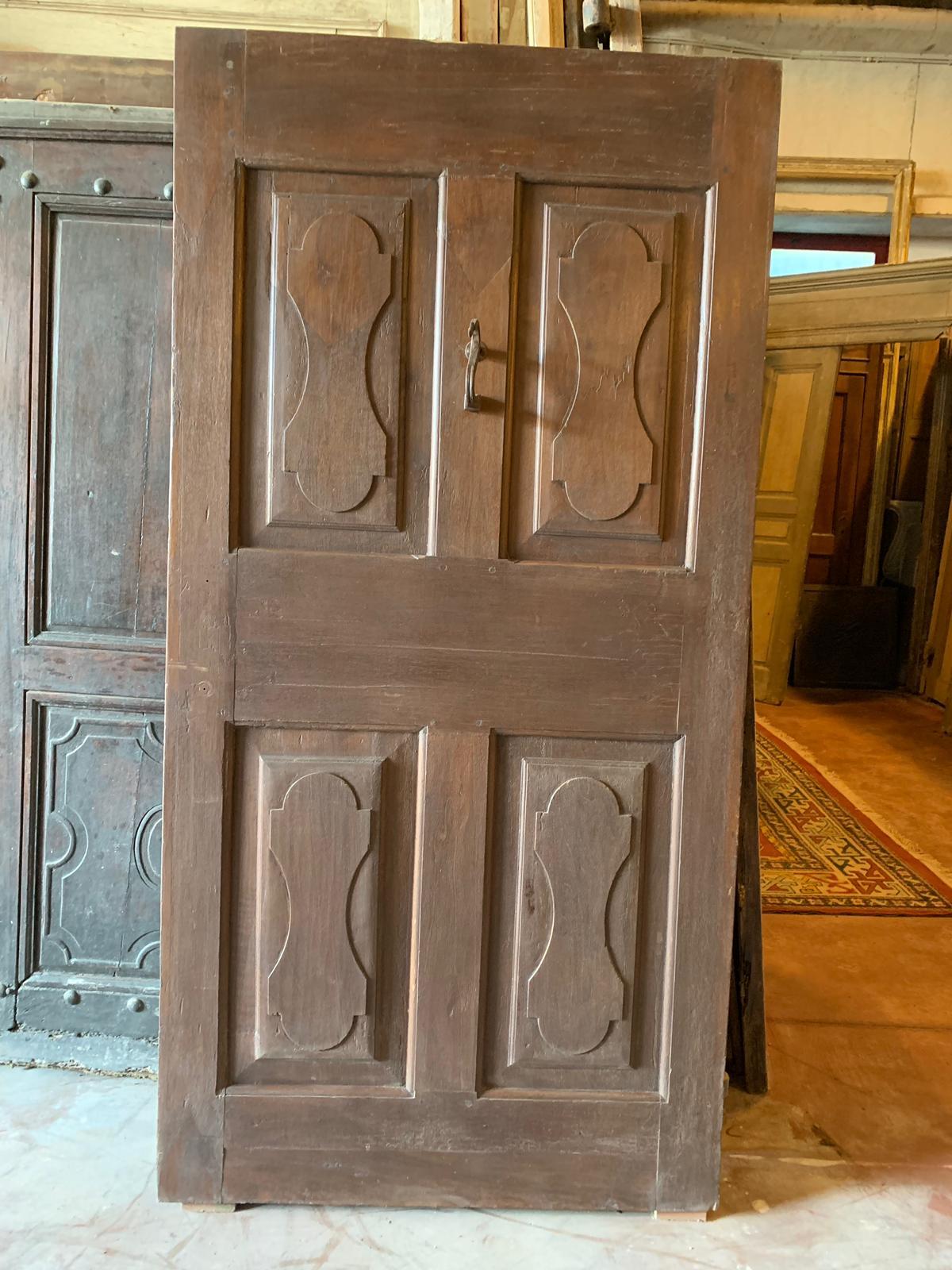 Antique Walnut Brown Entrance Door, Original Door Knocker, 19th Century, Italy For Sale 1