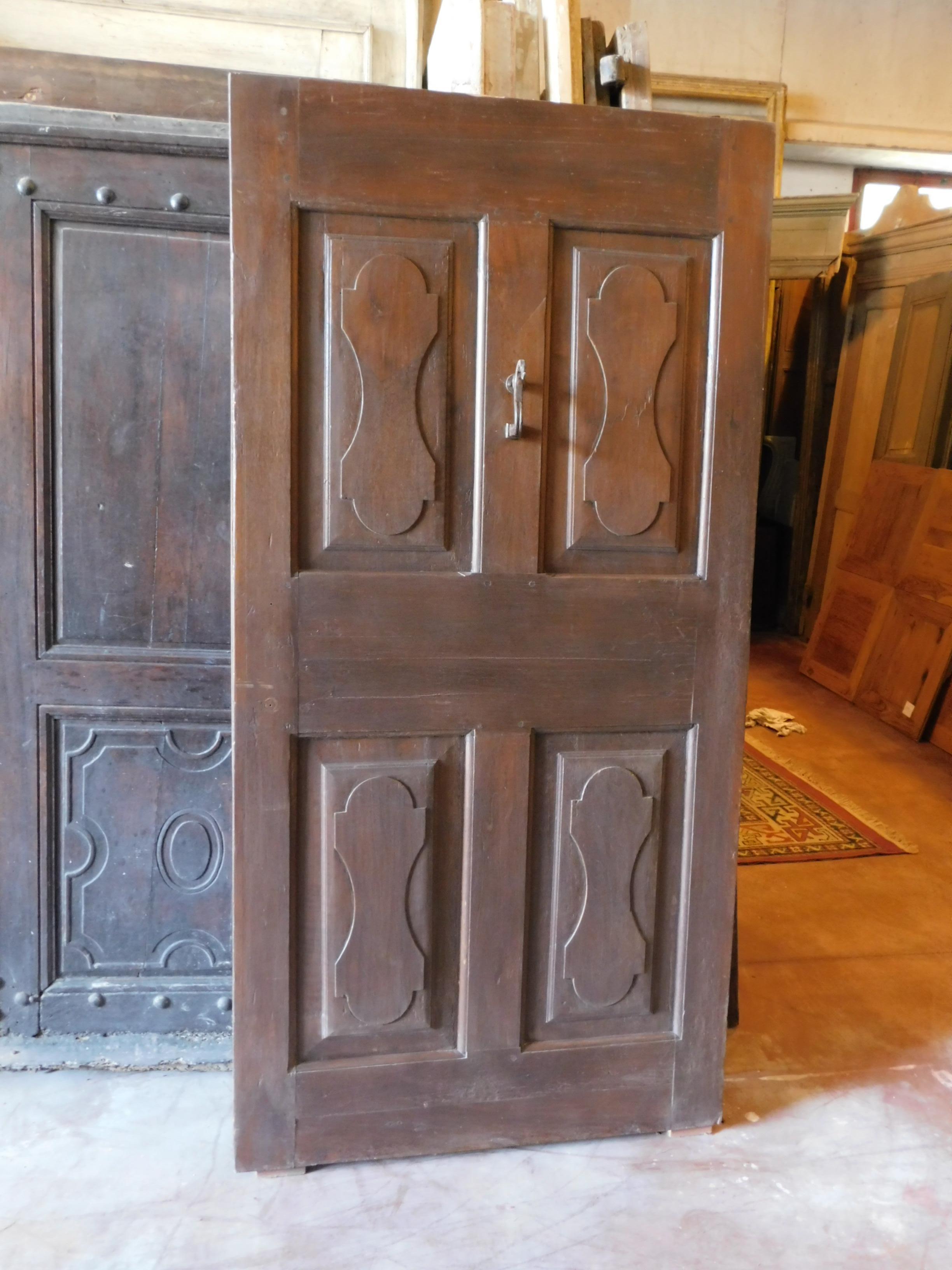 Antique Walnut Brown Entrance Door, Original Door Knocker, 19th Century, Italy For Sale 2