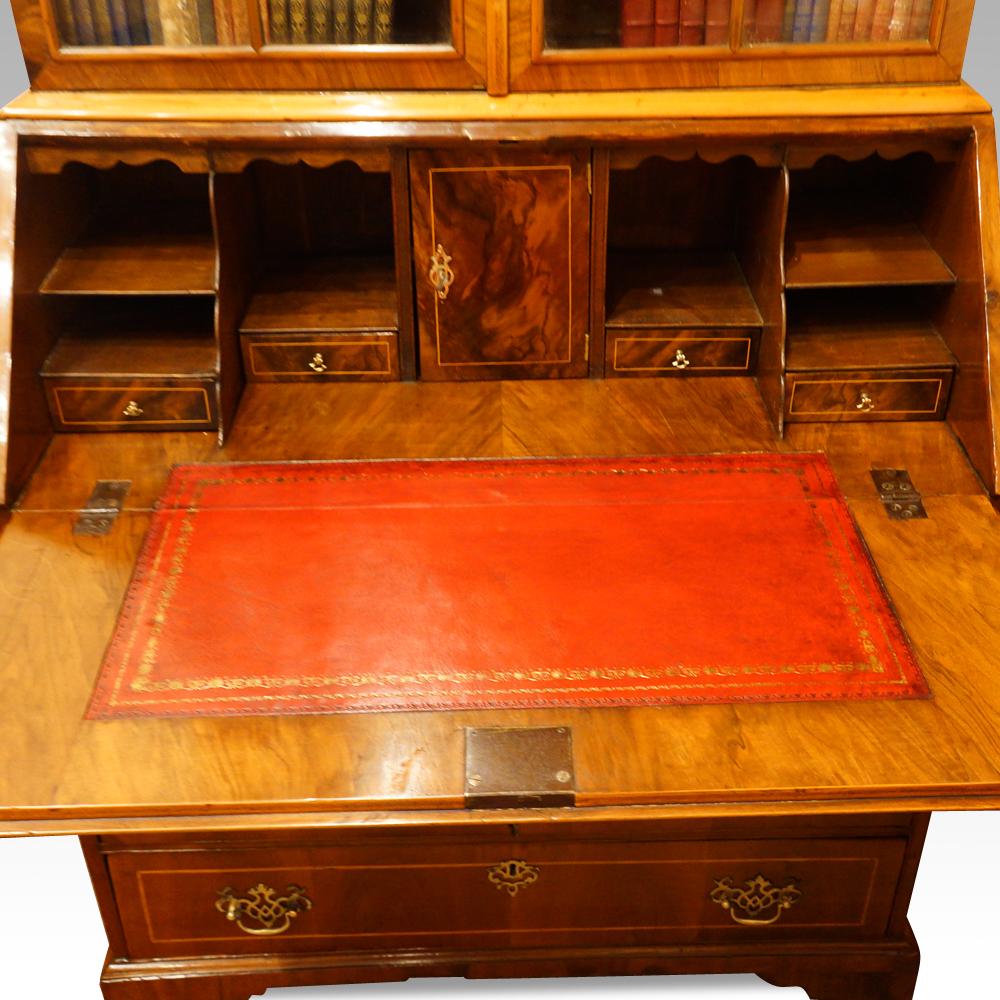 English Antique Walnut Bureau Bookcase