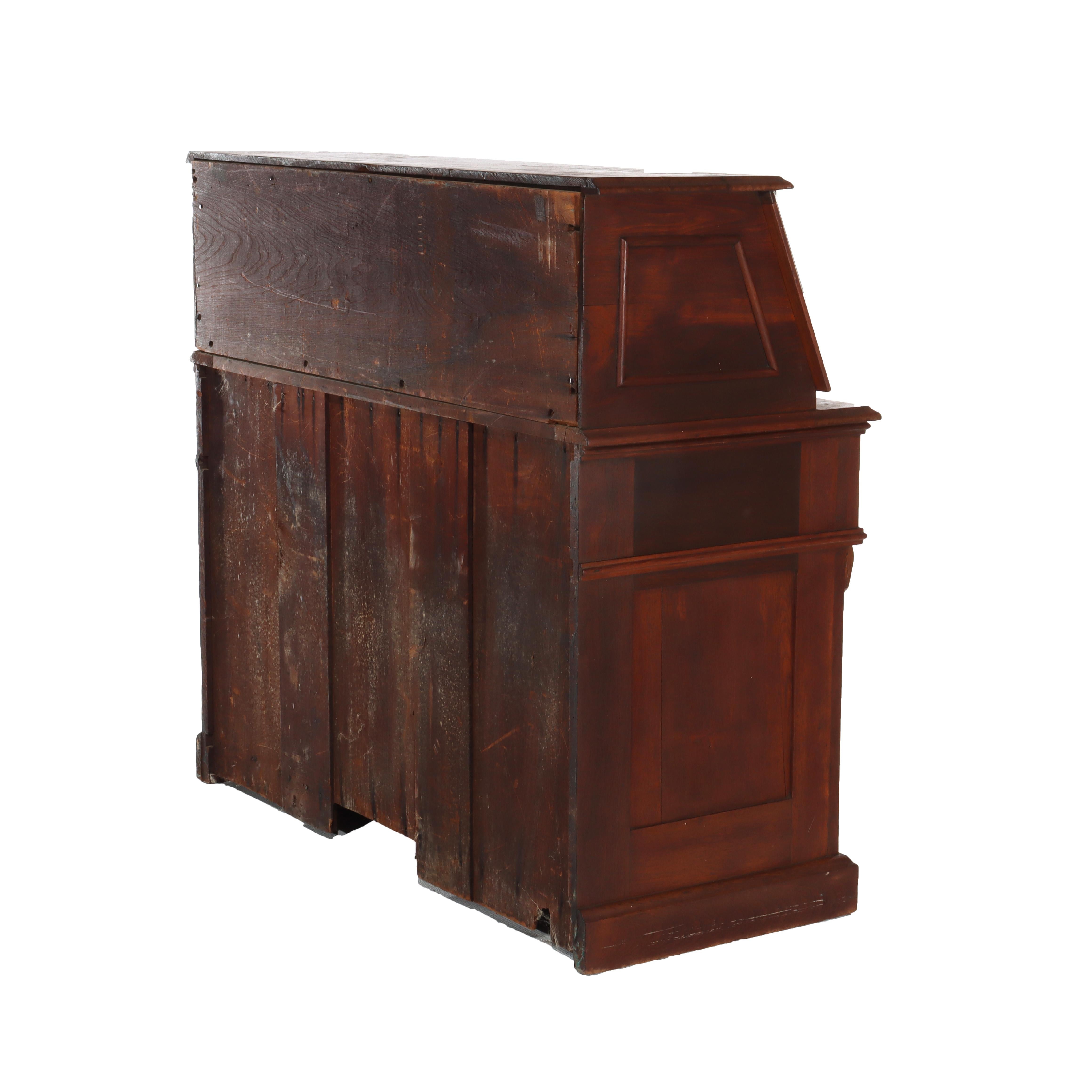 Antique Walnut & Burl Drop Front Desk With Teardrop Pulls c1880 For Sale 12