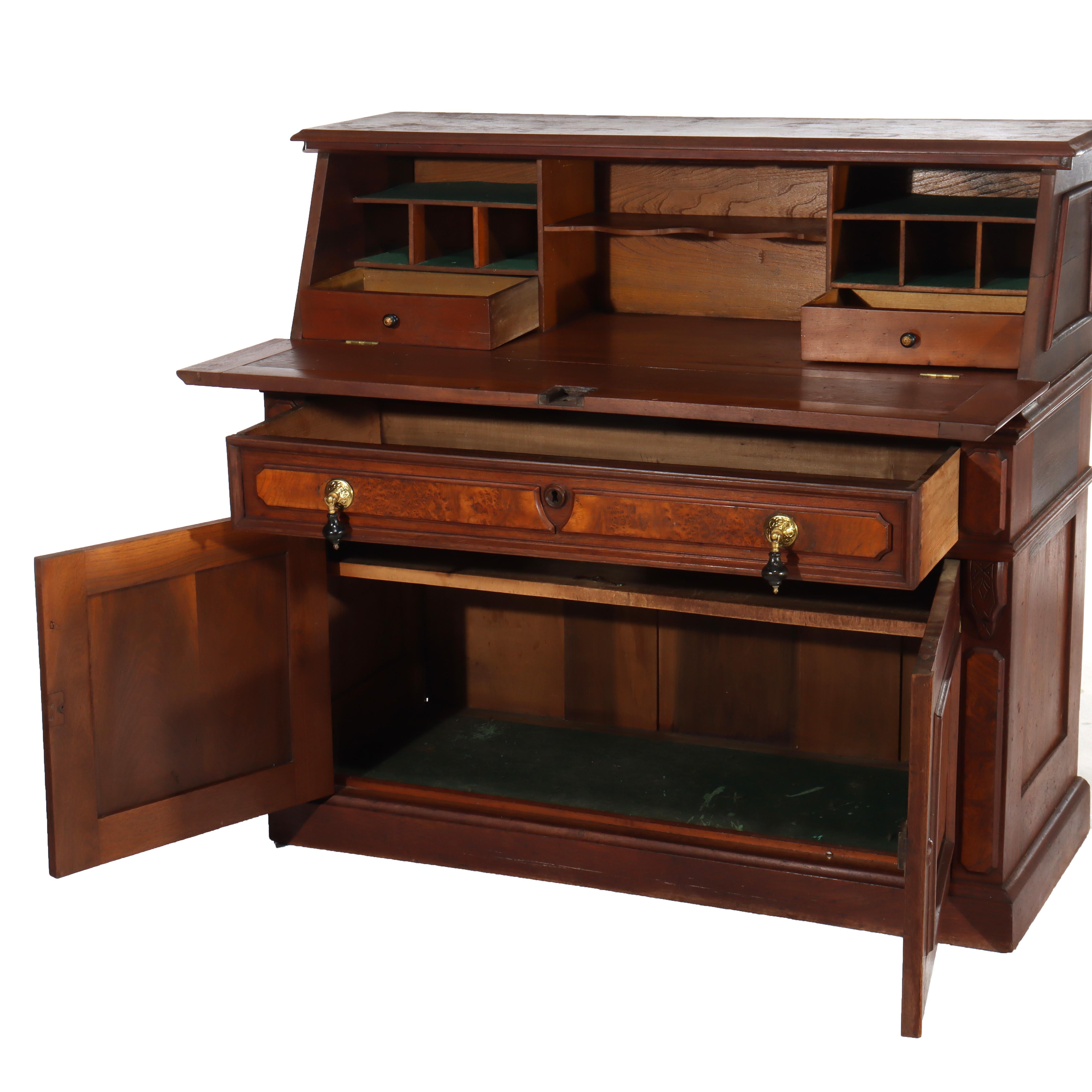 Antique Walnut & Burl Drop Front Desk With Teardrop Pulls C1890

Measures - 40 5/8