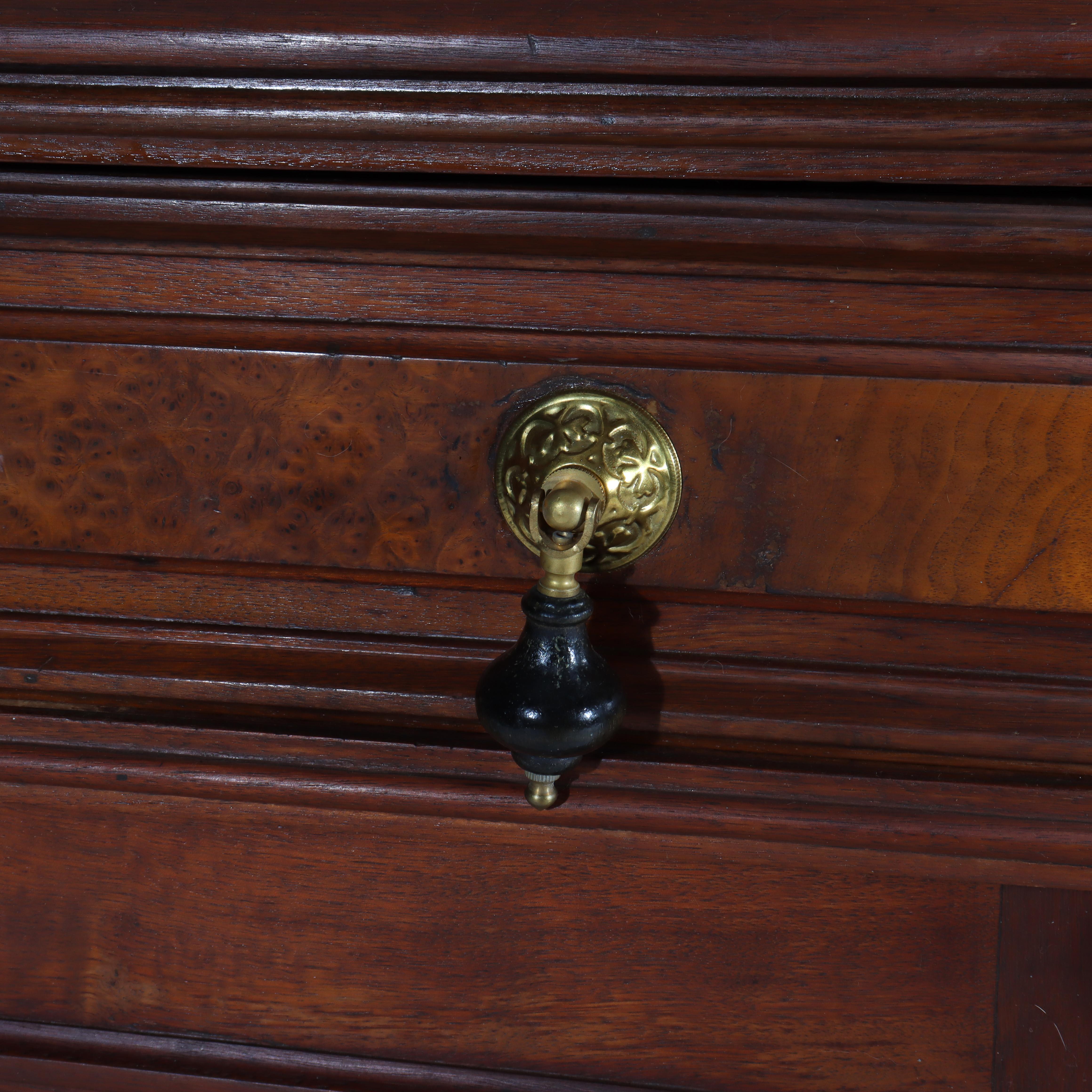 19th Century Antique Walnut & Burl Drop Front Desk With Teardrop Pulls c1880 For Sale