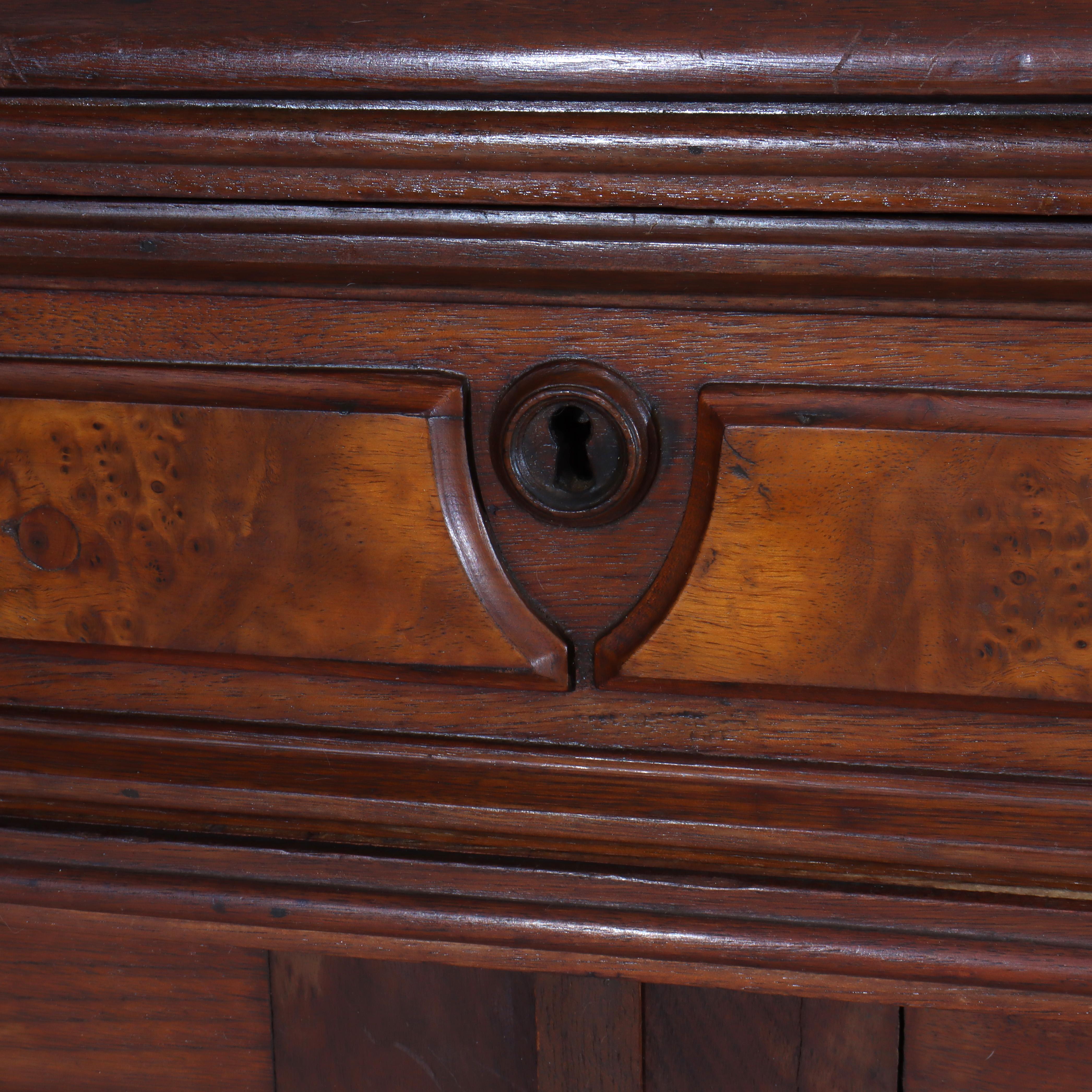 Antique Walnut & Burl Drop Front Desk With Teardrop Pulls c1880 For Sale 1