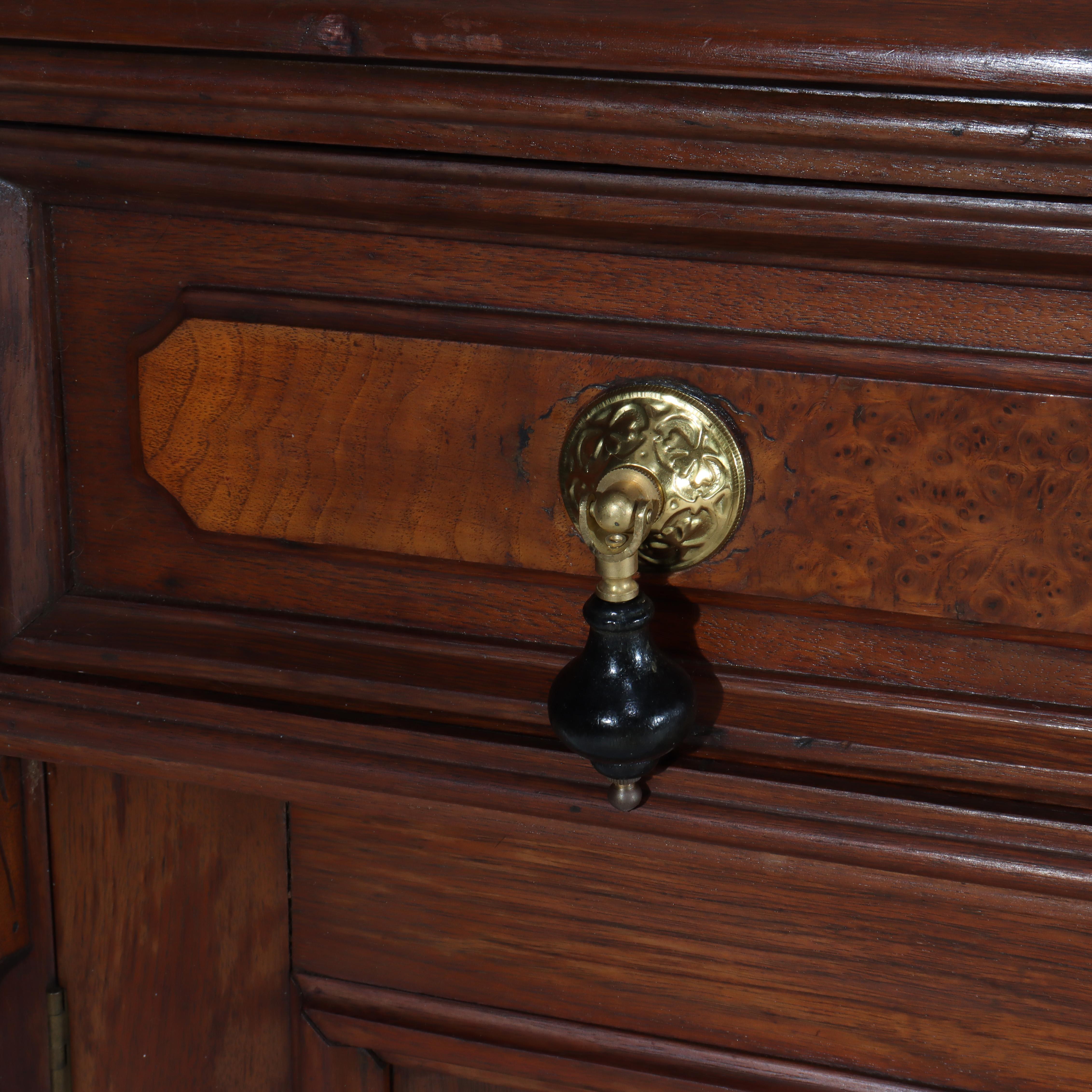 Antique Walnut & Burl Drop Front Desk With Teardrop Pulls c1880 For Sale 2