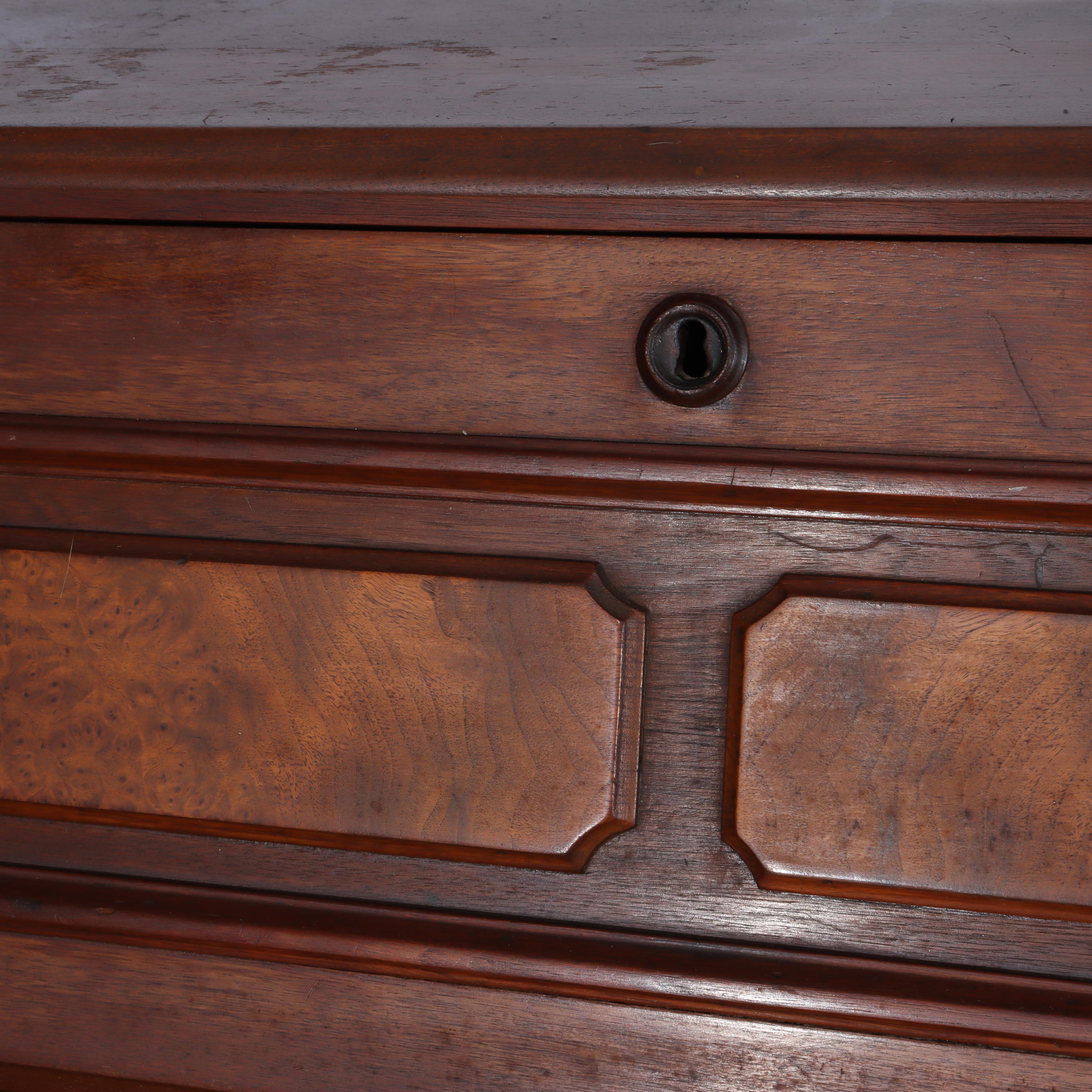 Antique Walnut & Burl Drop Front Desk With Teardrop Pulls c1880 For Sale 3
