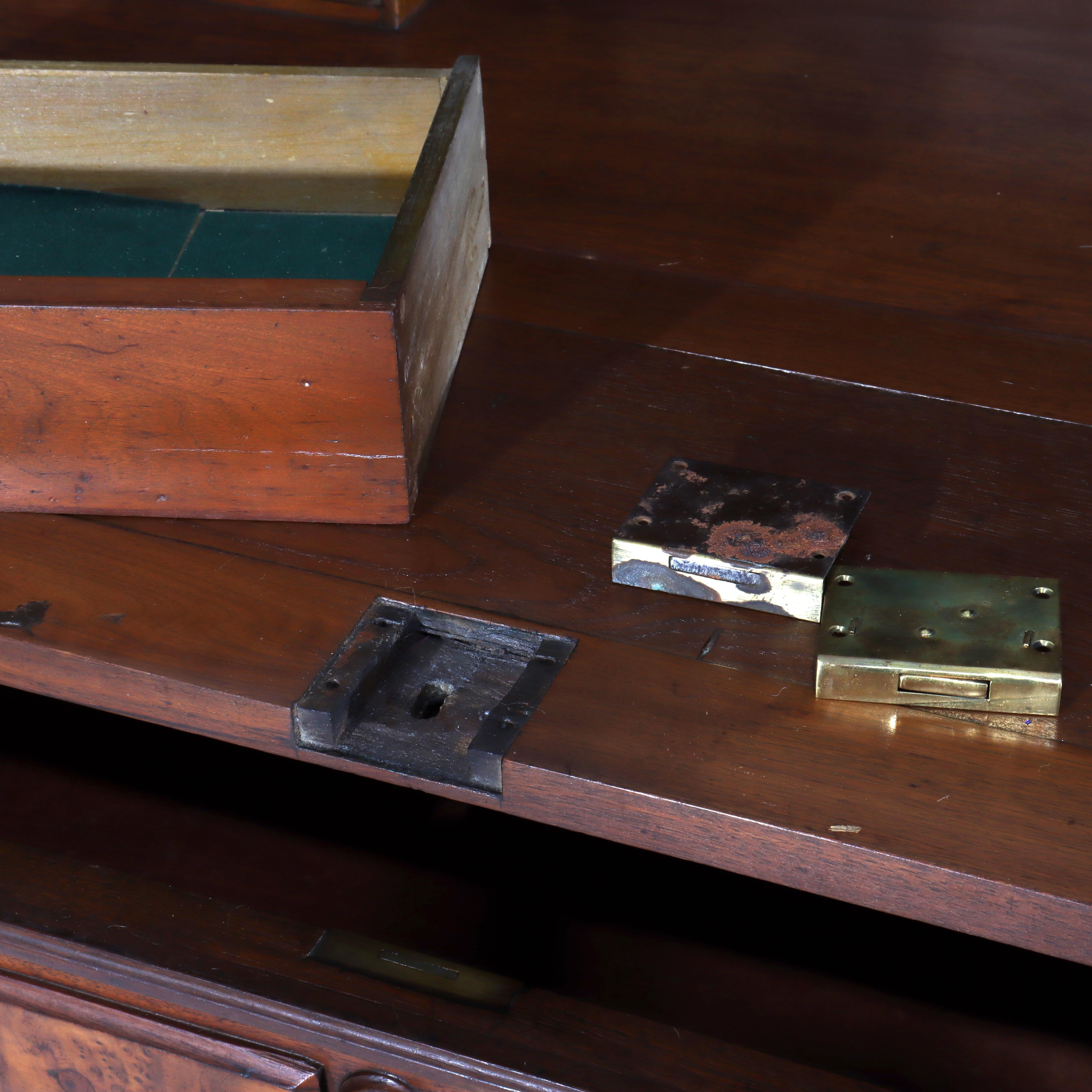 Antique Walnut & Burl Drop Front Desk With Teardrop Pulls c1880 For Sale 4