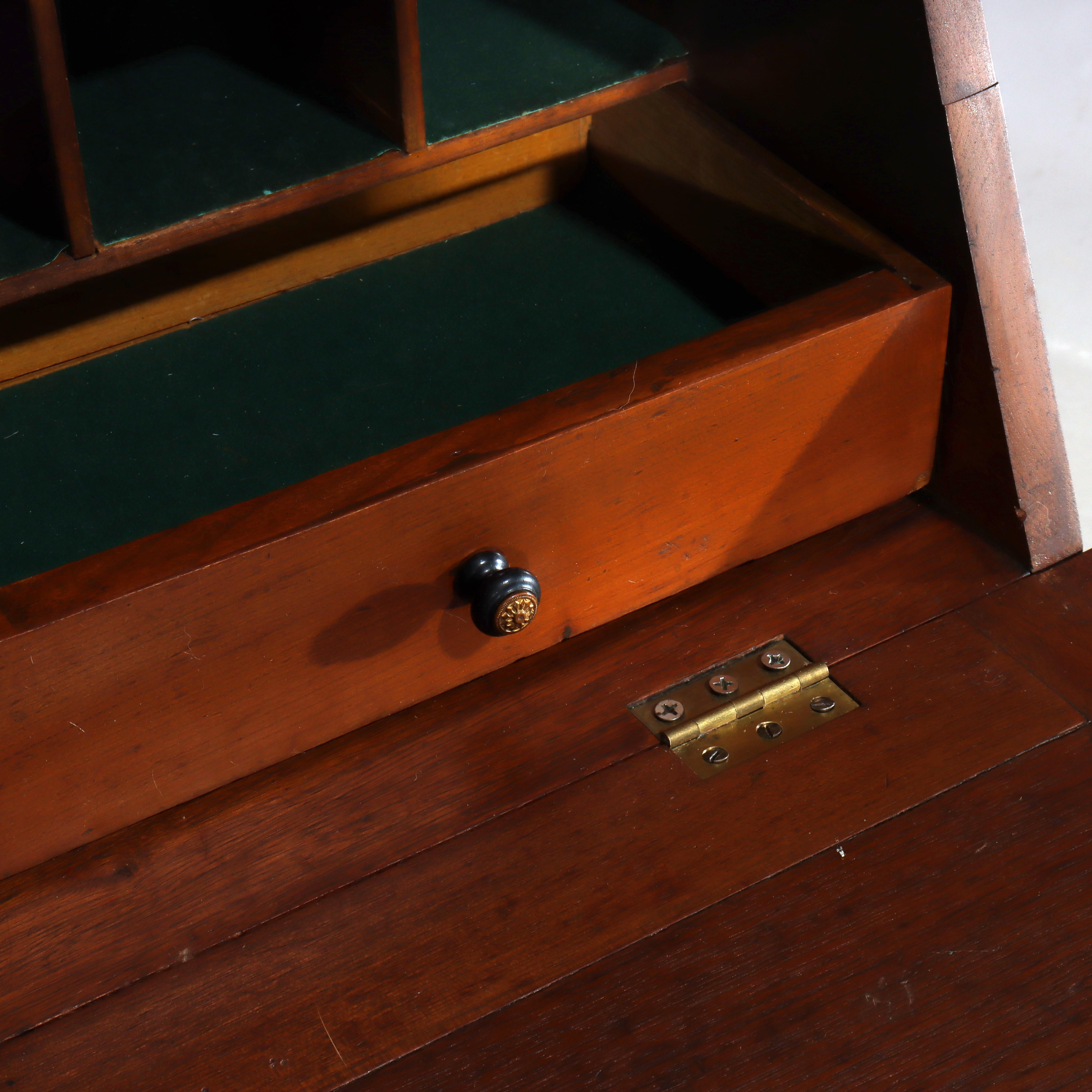 Antique Walnut & Burl Drop Front Desk With Teardrop Pulls c1880 For Sale 5