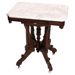 Antique Walnut & Burl Marble Top Parlor Table Circa 1890