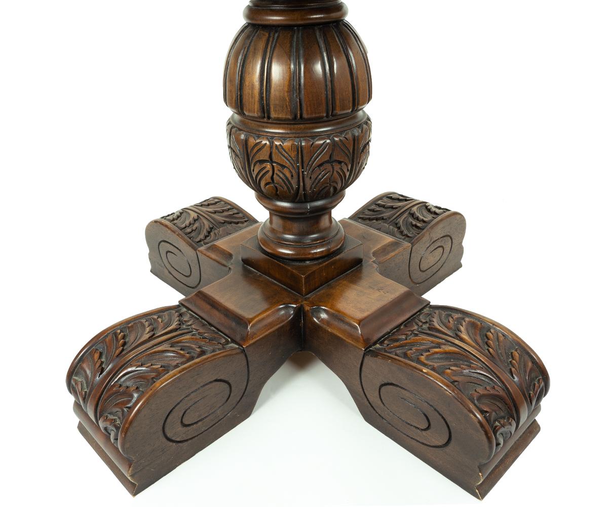 Hand-Carved Antique Walnut Burl Wooden Pedestal Side Tables For Sale