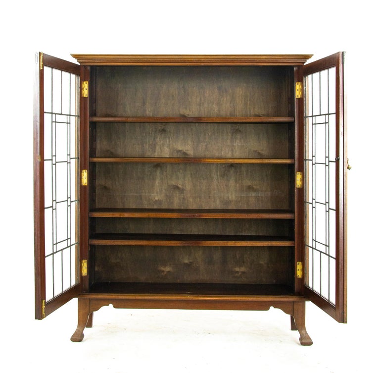 Antique Walnut Cabinet Leaded, Leaded Glass Front Bookcases