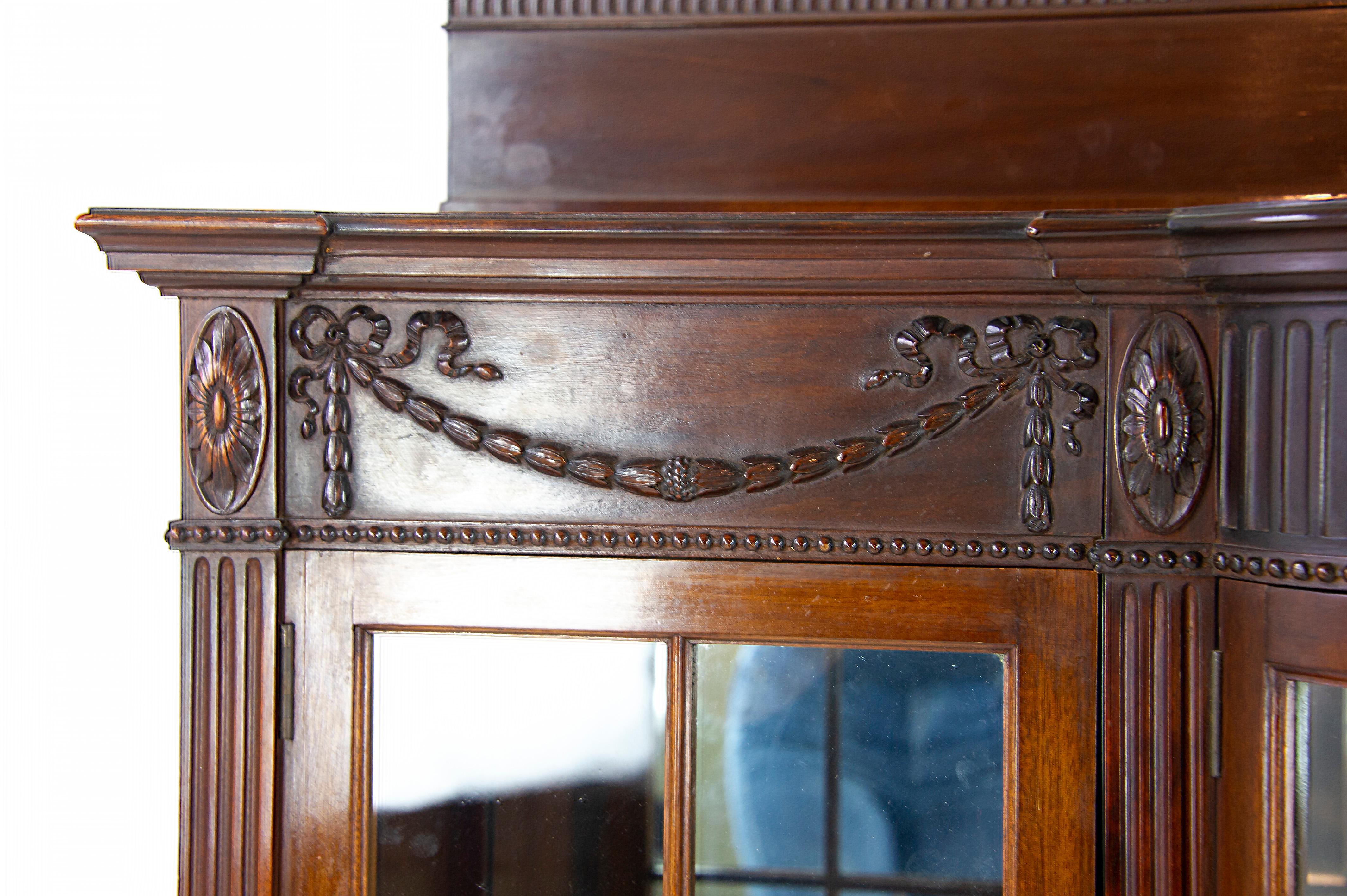 Antique Walnut Cabinet, Breakfront Display Cabinet, Scotland, 1920 In Good Condition In Vancouver, BC
