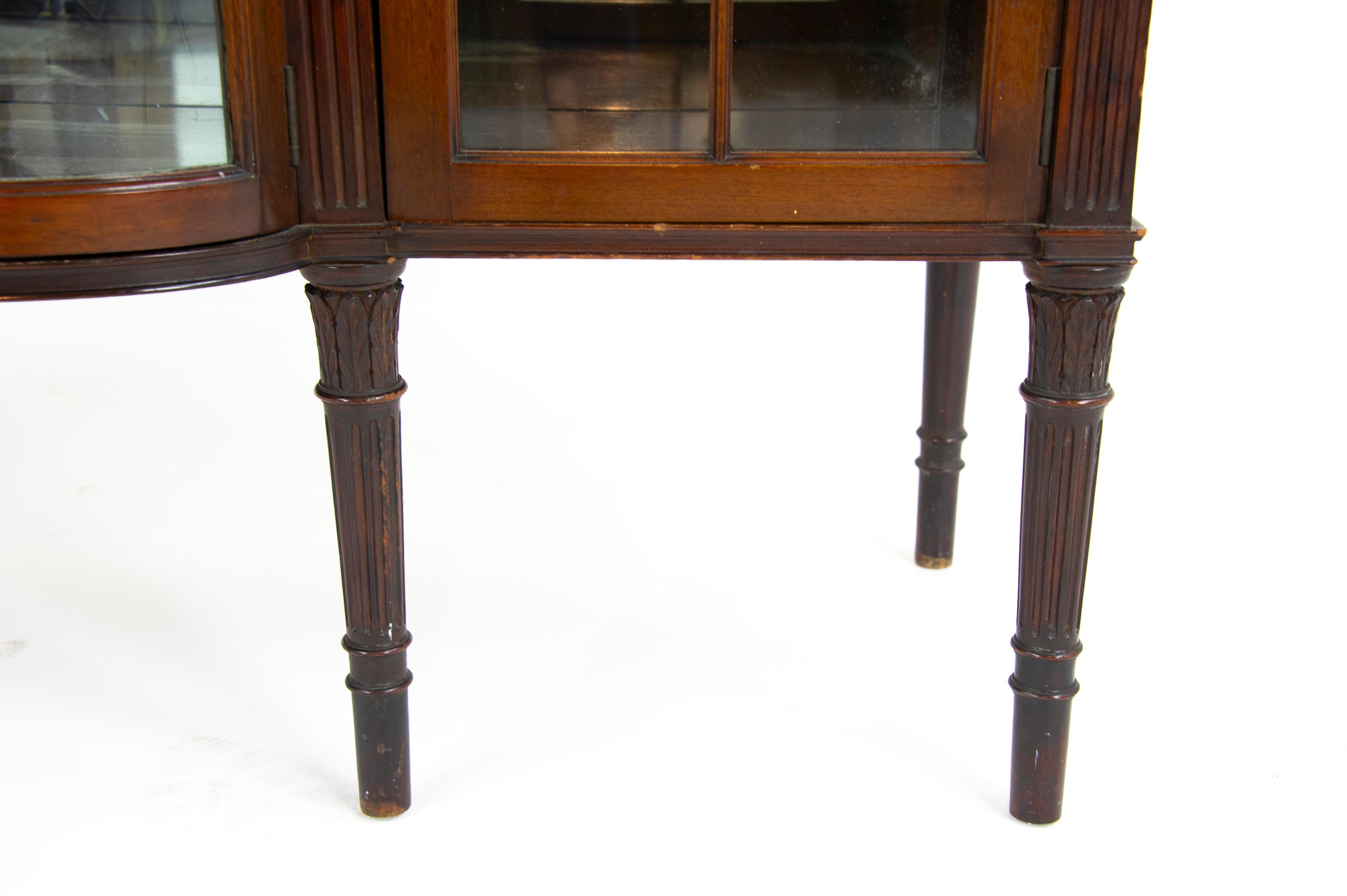 Early 20th Century Antique Walnut Cabinet, Breakfront Display Cabinet, Scotland, 1920