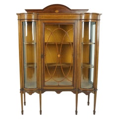 Antique Walnut Cabinet, Edwardian Inlaid Display Vitrine, Scotland 1910, B1931