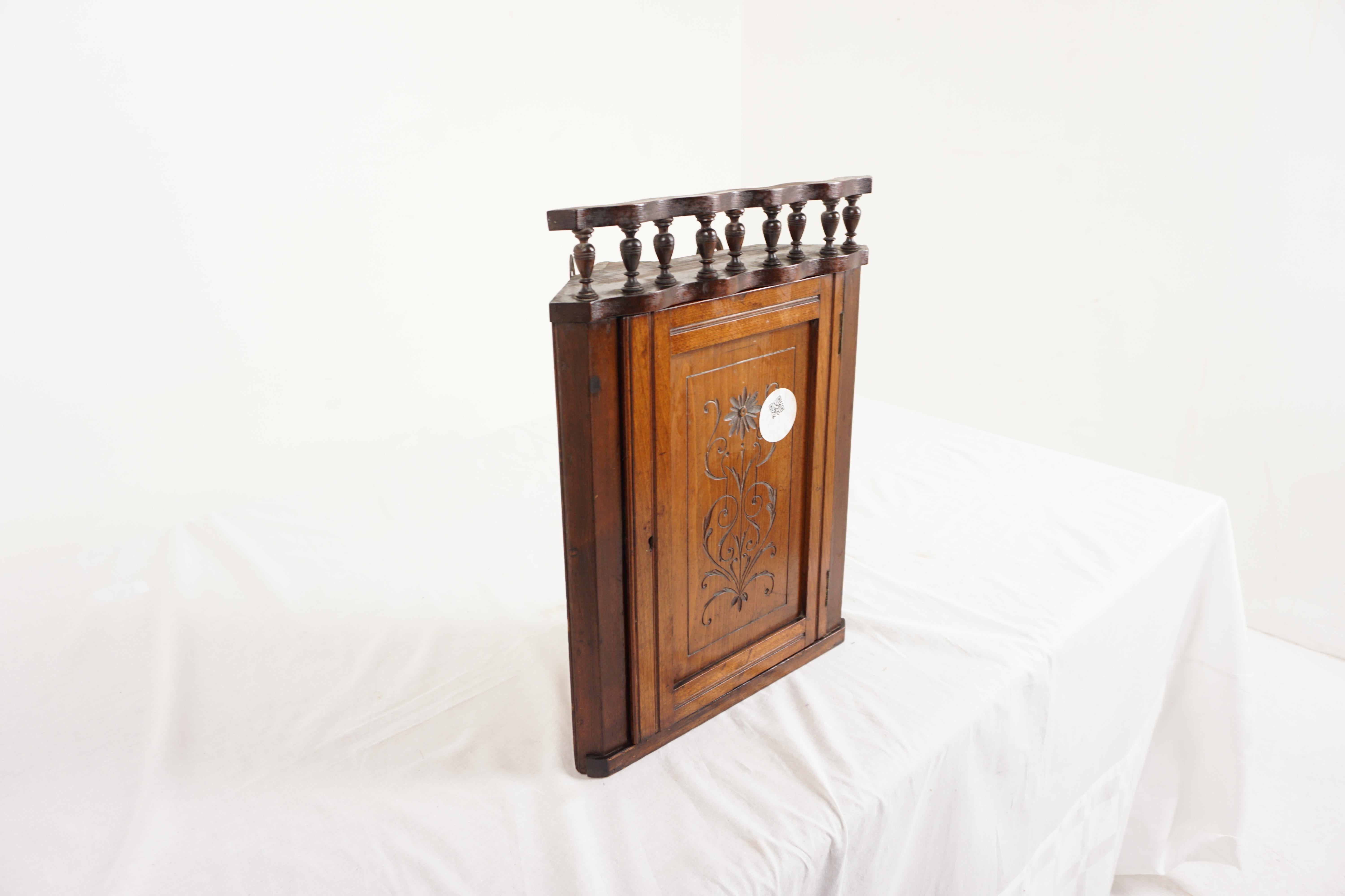 Scottish Antique Walnut Cabinet, Petite Victorian Corner Cabinet, Scotland 1880, H1046 For Sale