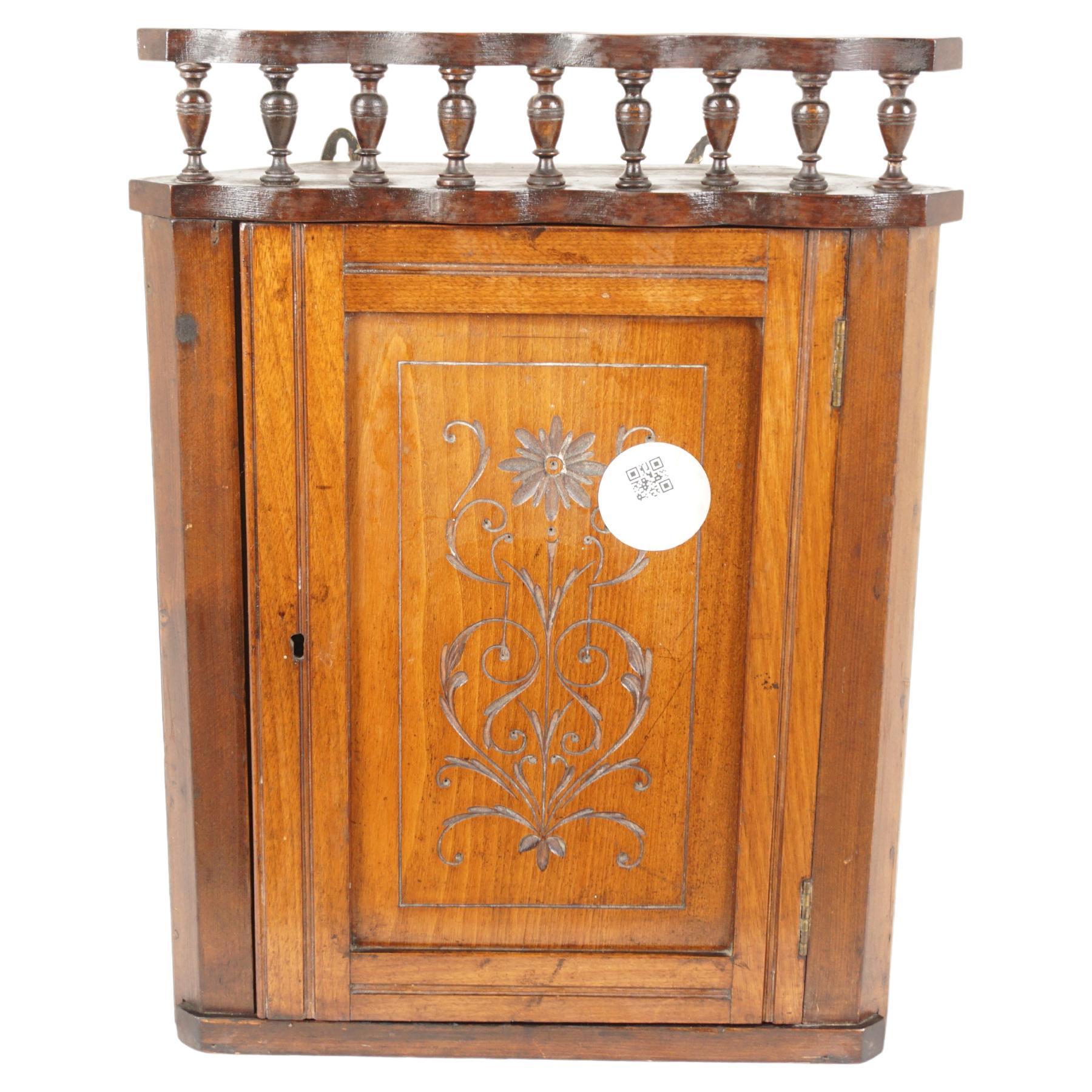 Antique Walnut Cabinet, Petite Victorian Corner Cabinet, Scotland 1880, H1046 For Sale