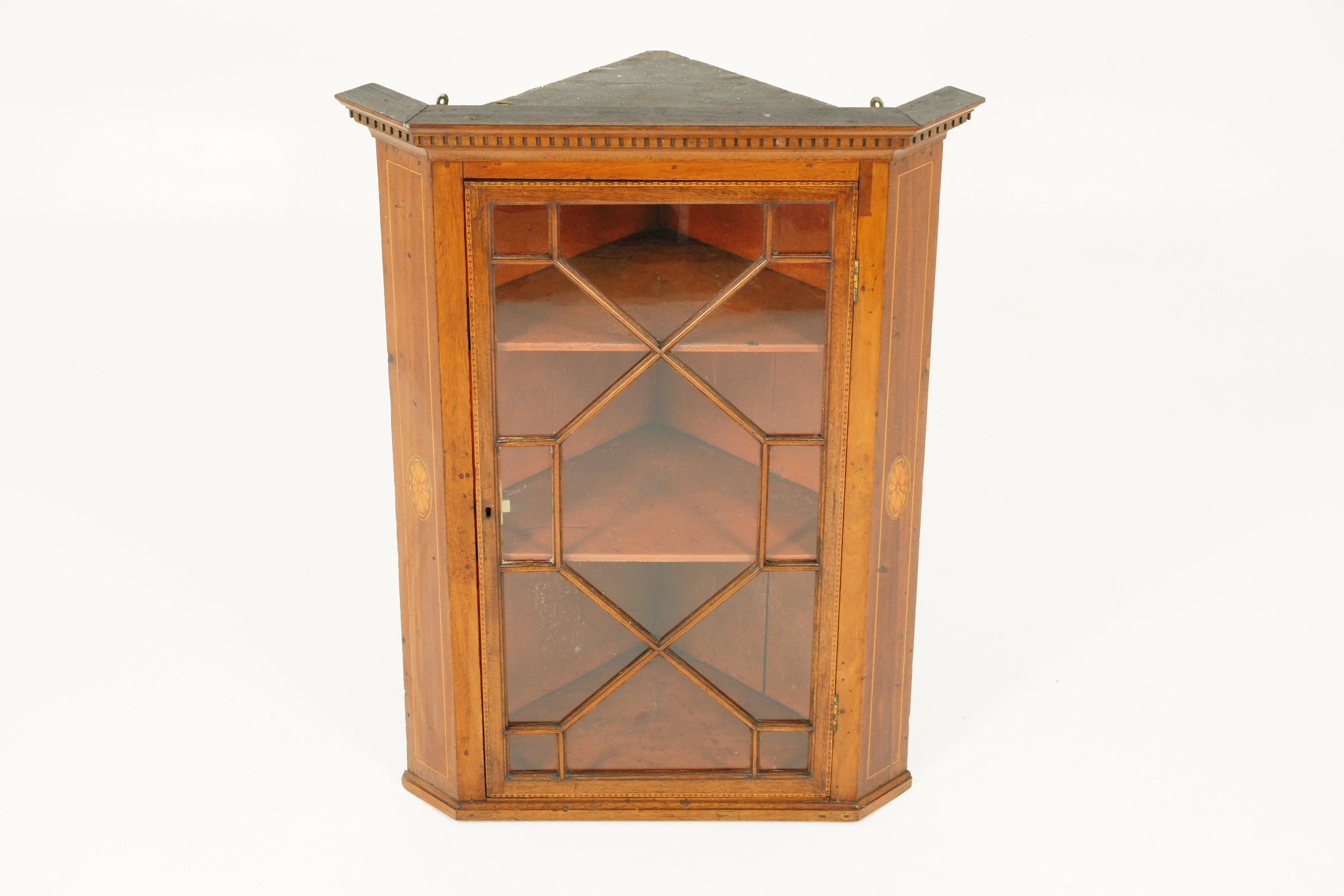 Antique Walnut Cabinet, Victorian Hanging Corner Cabinet, Scotland, 1840 In Good Condition In Vancouver, BC