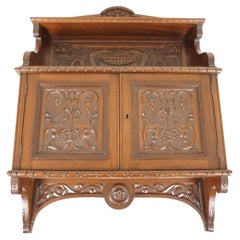 Antique Walnut Cabinet, Victorian Hanging Wall Cabinet, Scotland 1880, H1048