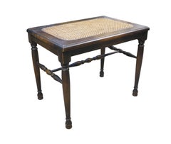Antique Walnut Caned Piano Vanity Bench Seat Stool Foot Rest 18"