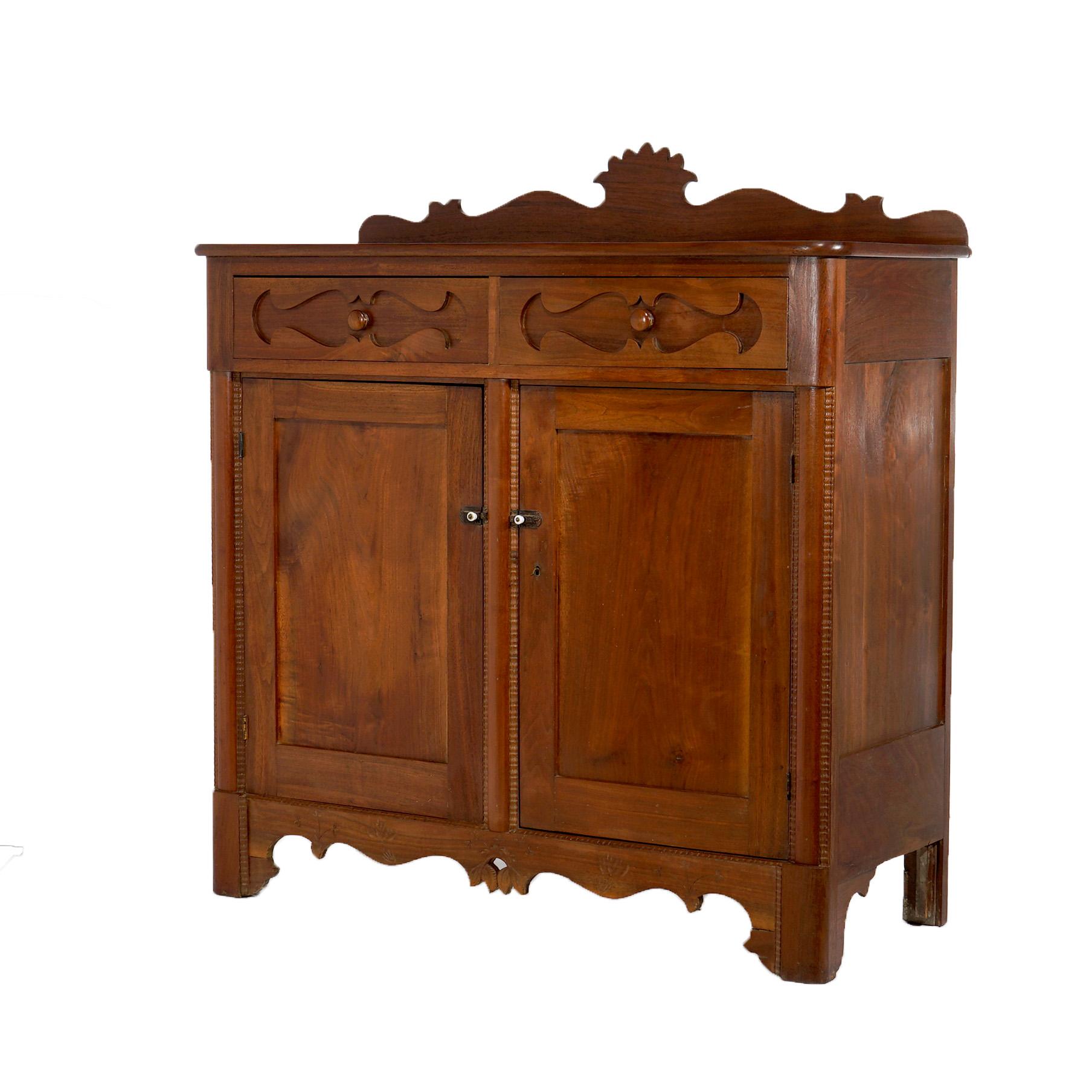 Antique Walnut Carved Country Sideboard 19th C In Good Condition For Sale In Big Flats, NY