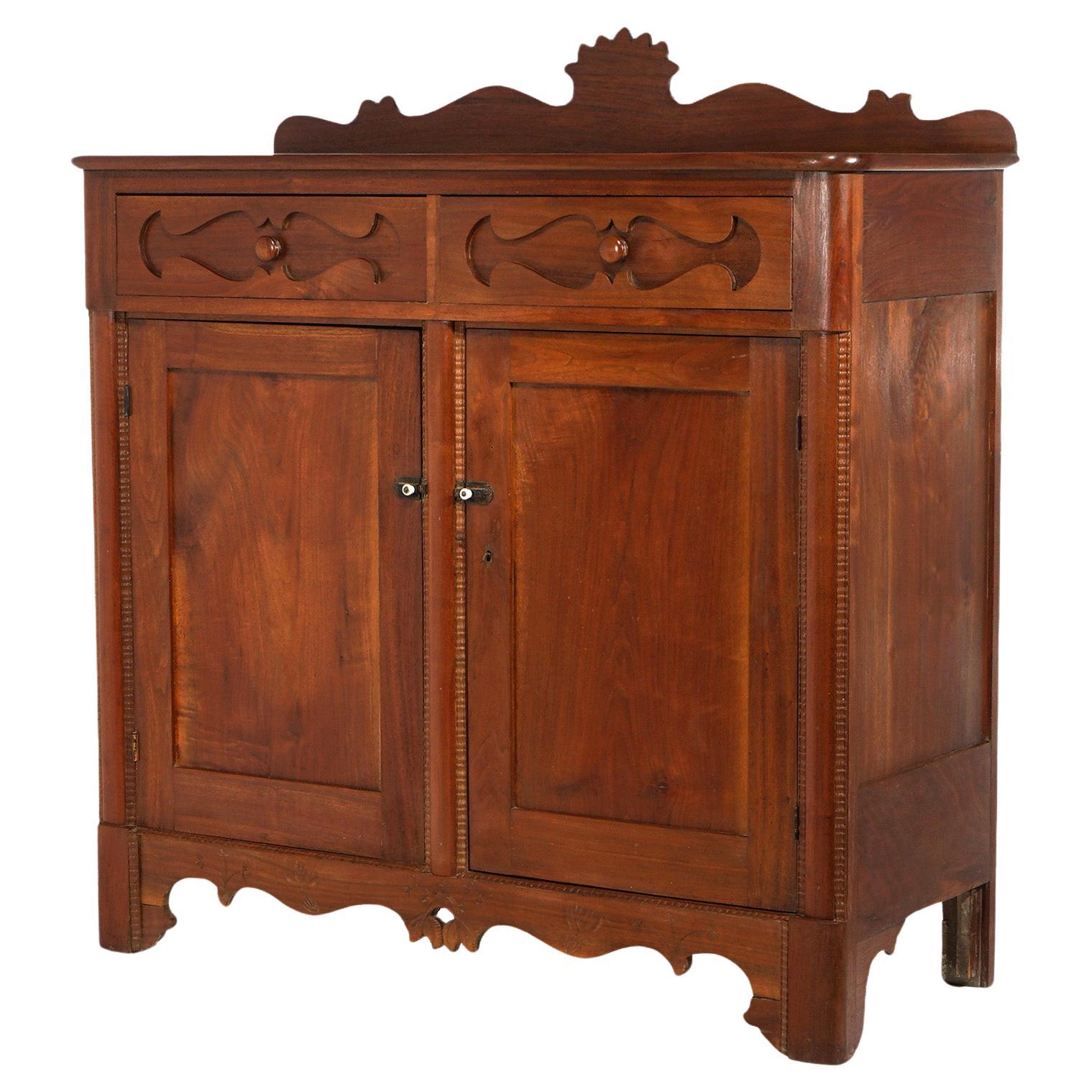 Antique Walnut Carved Country Sideboard 19th C For Sale
