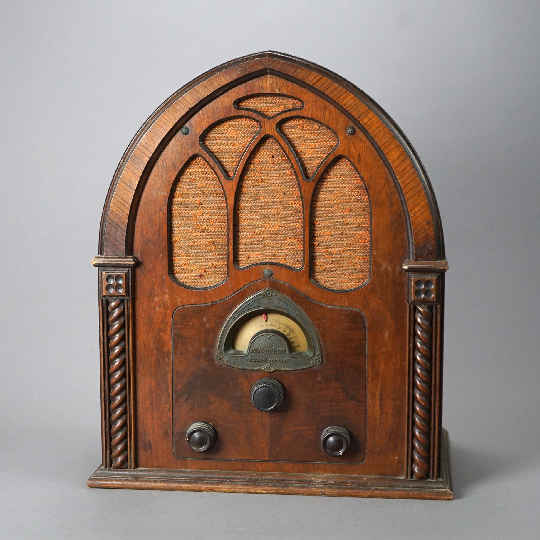Antique Walnut Cathedral Radio, Atwater Kent Model 82 Super-Heterodyne, c1930 3