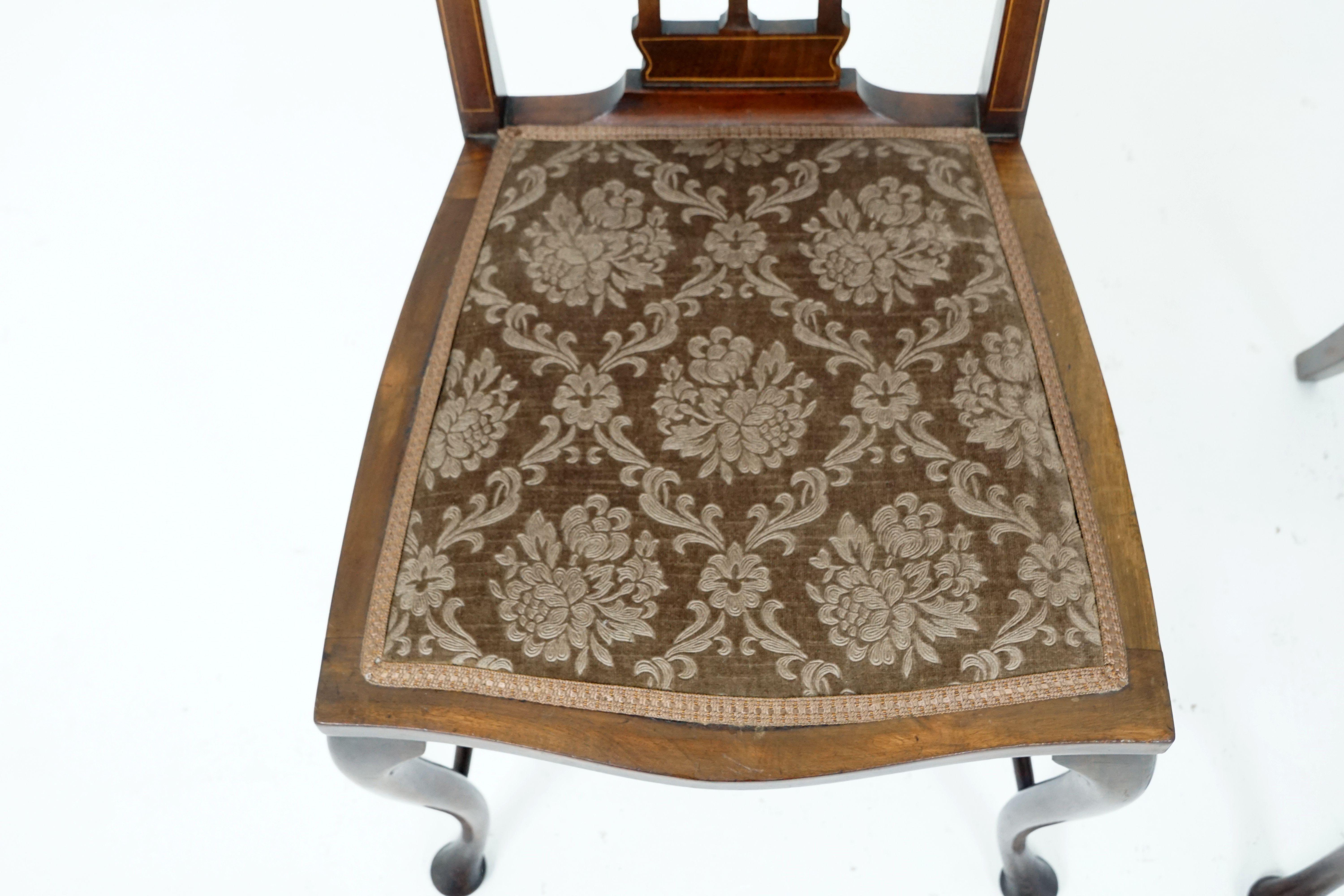 Antique Walnut Chairs, Pair of Art Nouveau Inlaid Seats, Scotland 1910, B1887 1