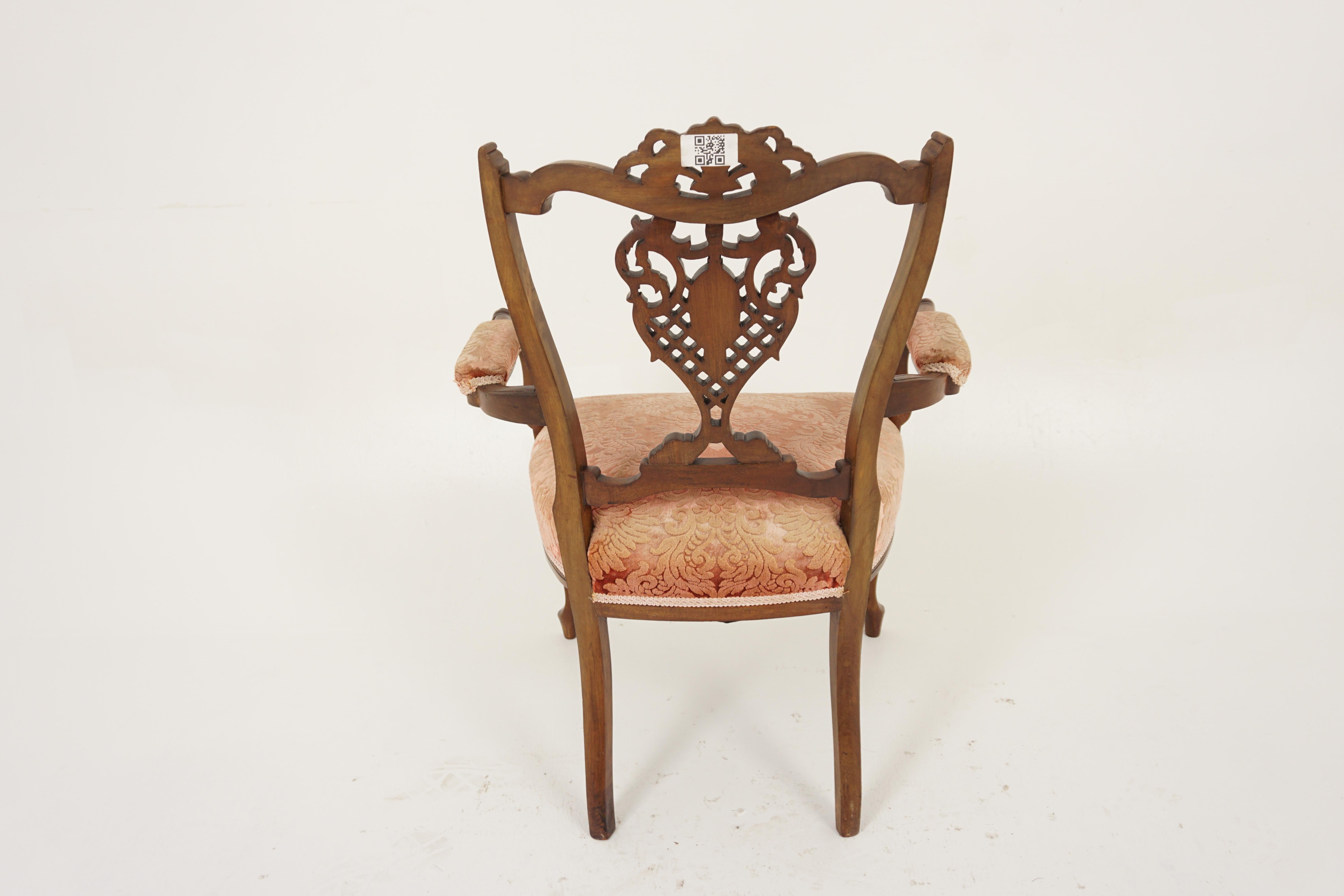 Antique Walnut Chairs, Pair of Edwardian Carved Arm Chairs, Scotland 1900, H983 For Sale 4