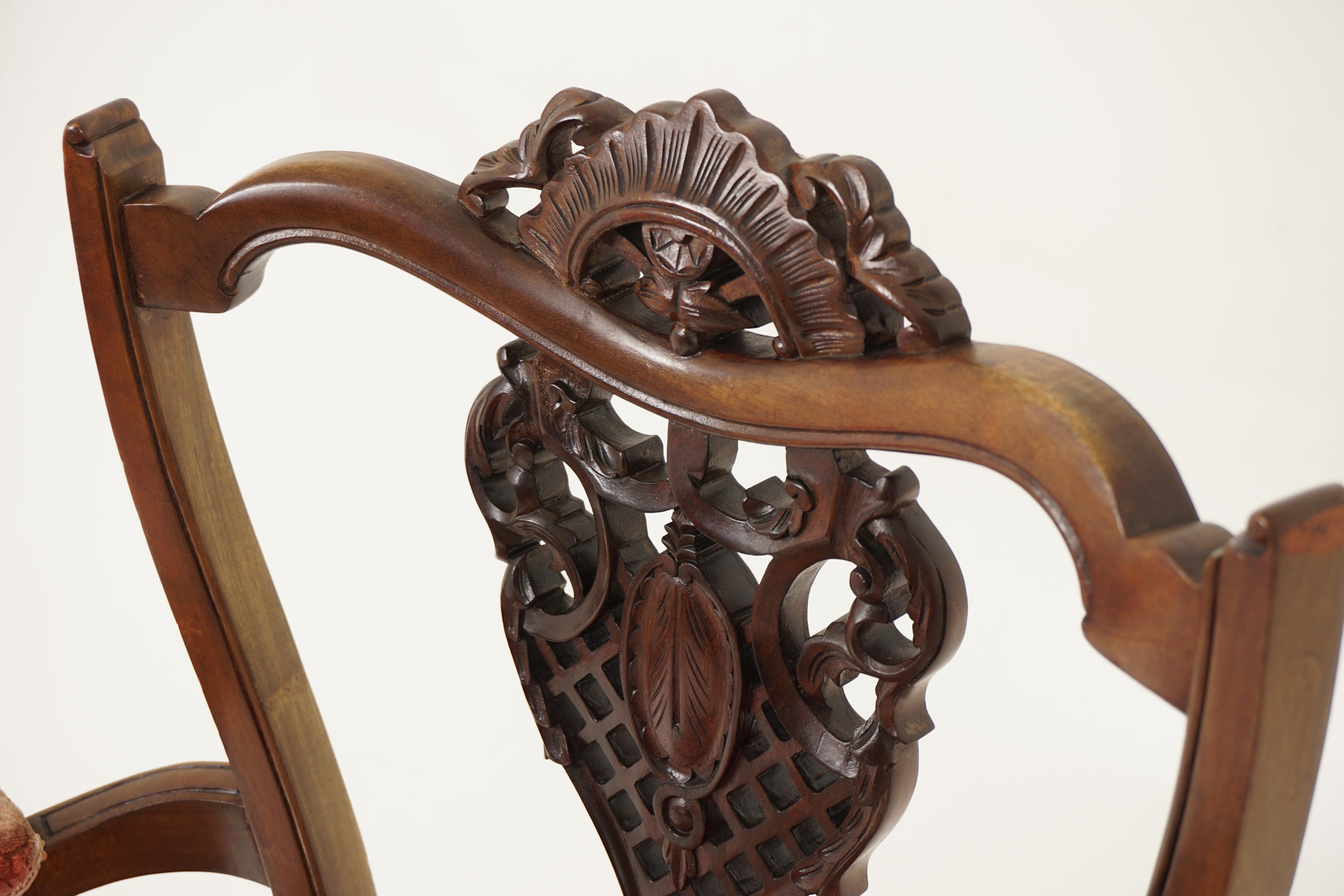 Antique Walnut Chairs, Pair of Edwardian Carved Arm Chairs, Scotland 1900, H983 For Sale 1