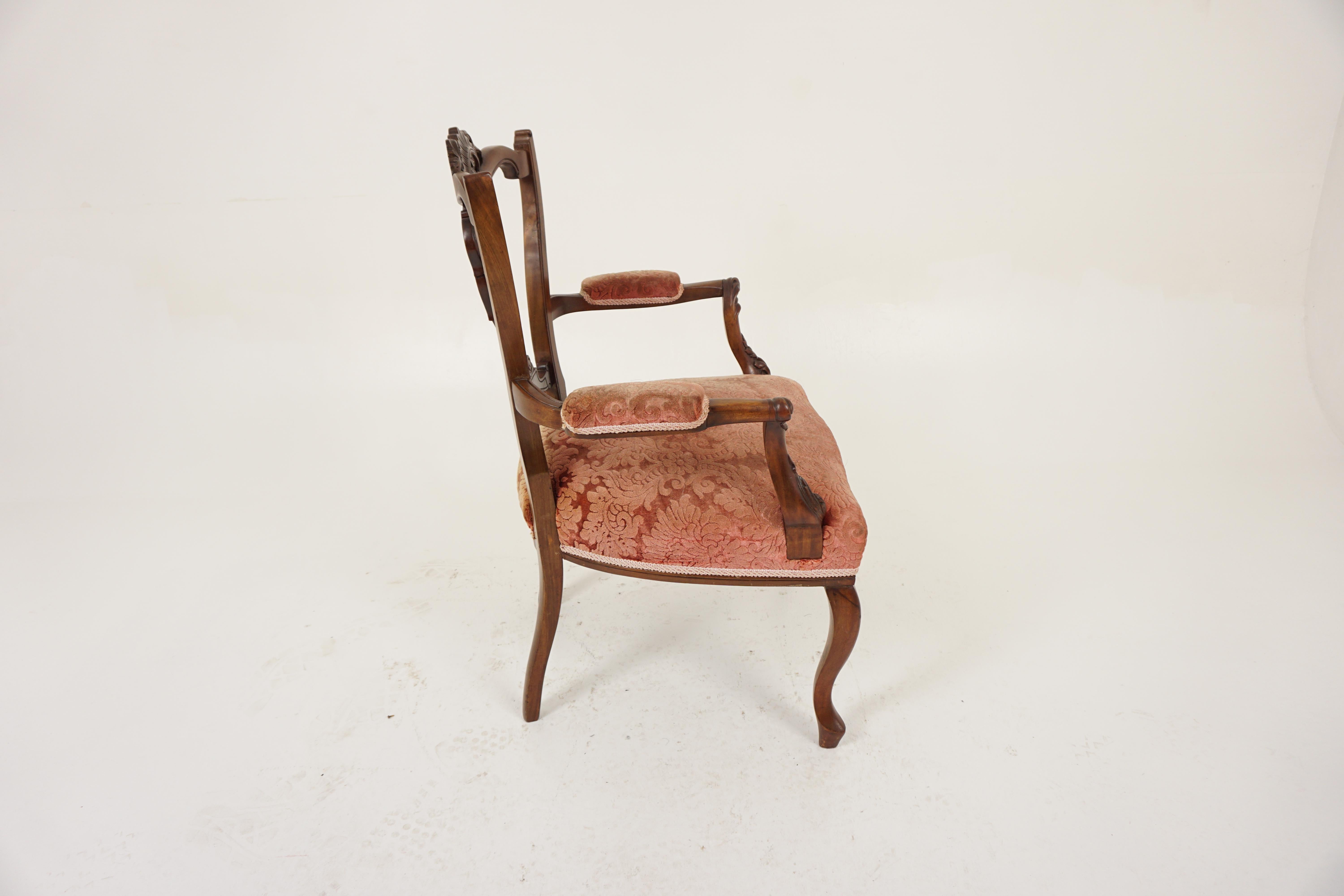 Antique Walnut Chairs, Pair of Edwardian Carved Arm Chairs, Scotland 1900, H983 For Sale 3