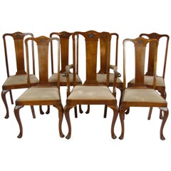 Antique Walnut Chairs, Queen Anne Chairs, 7 Dining Chairs, Scotland 1920, B1196