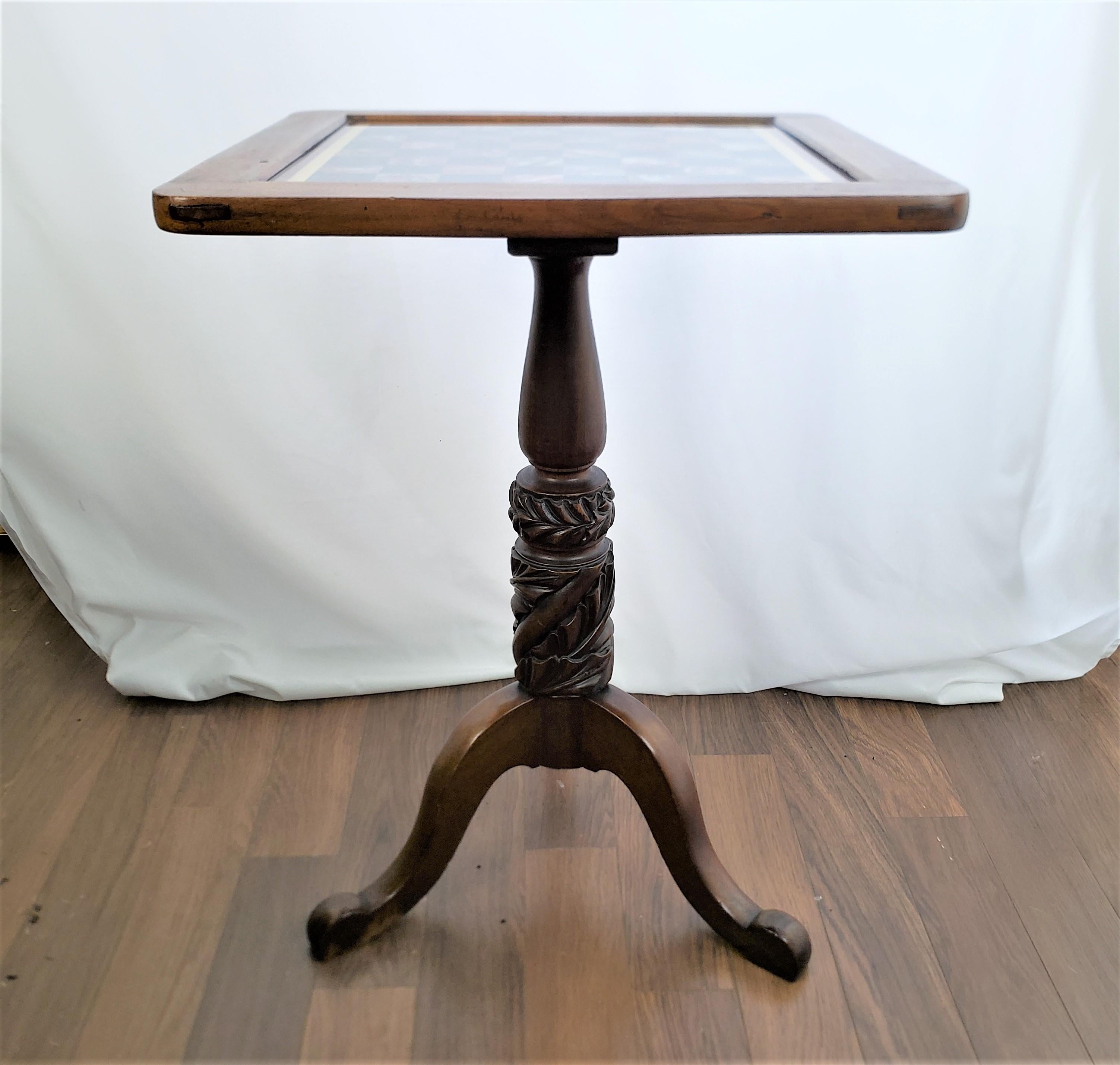 19th Century Antique Walnut Chess or Checkers Games Table with Reverse Painted Glass Top For Sale