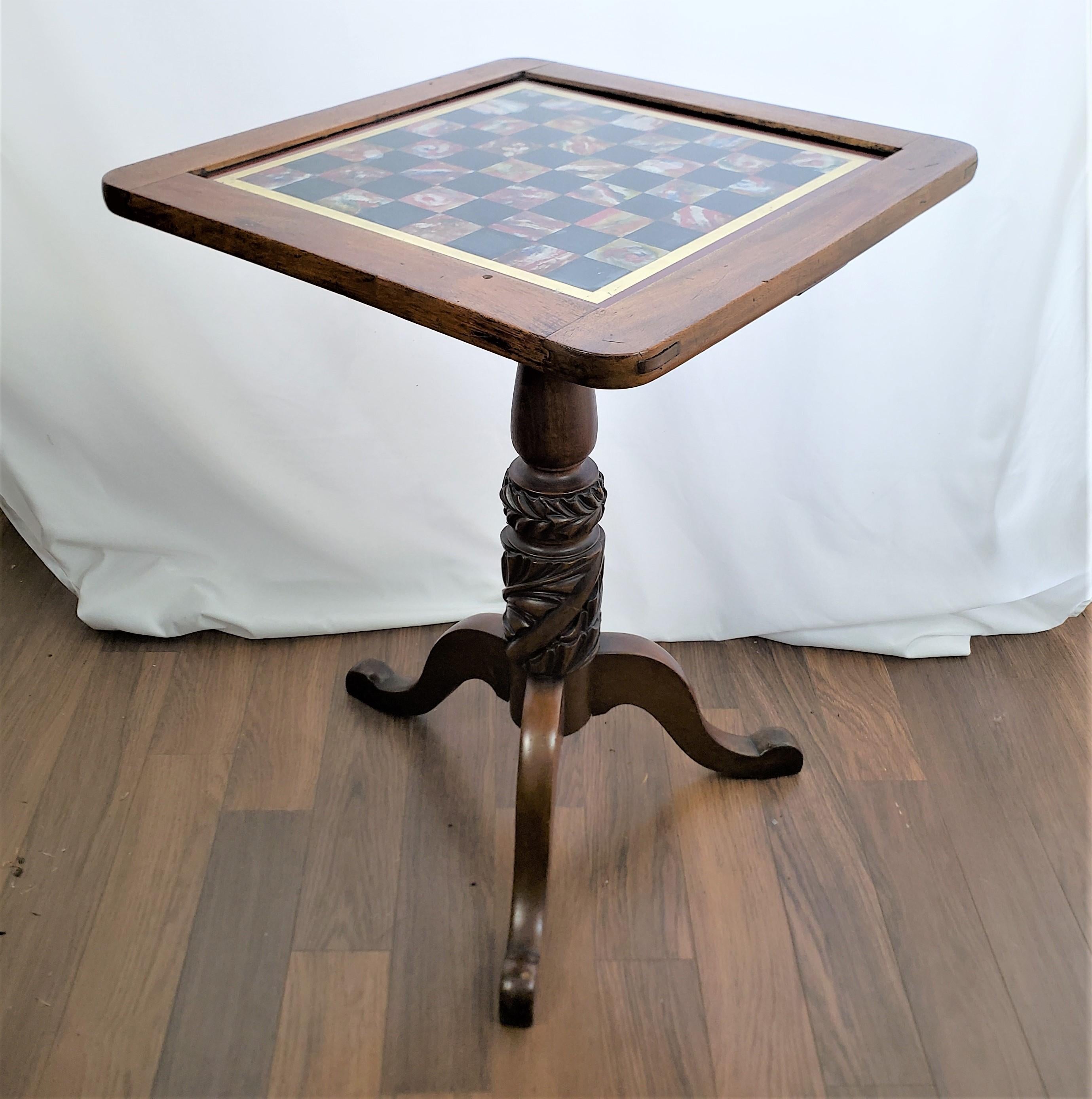 Antique Walnut Chess or Checkers Games Table with Reverse Painted Glass Top For Sale 1