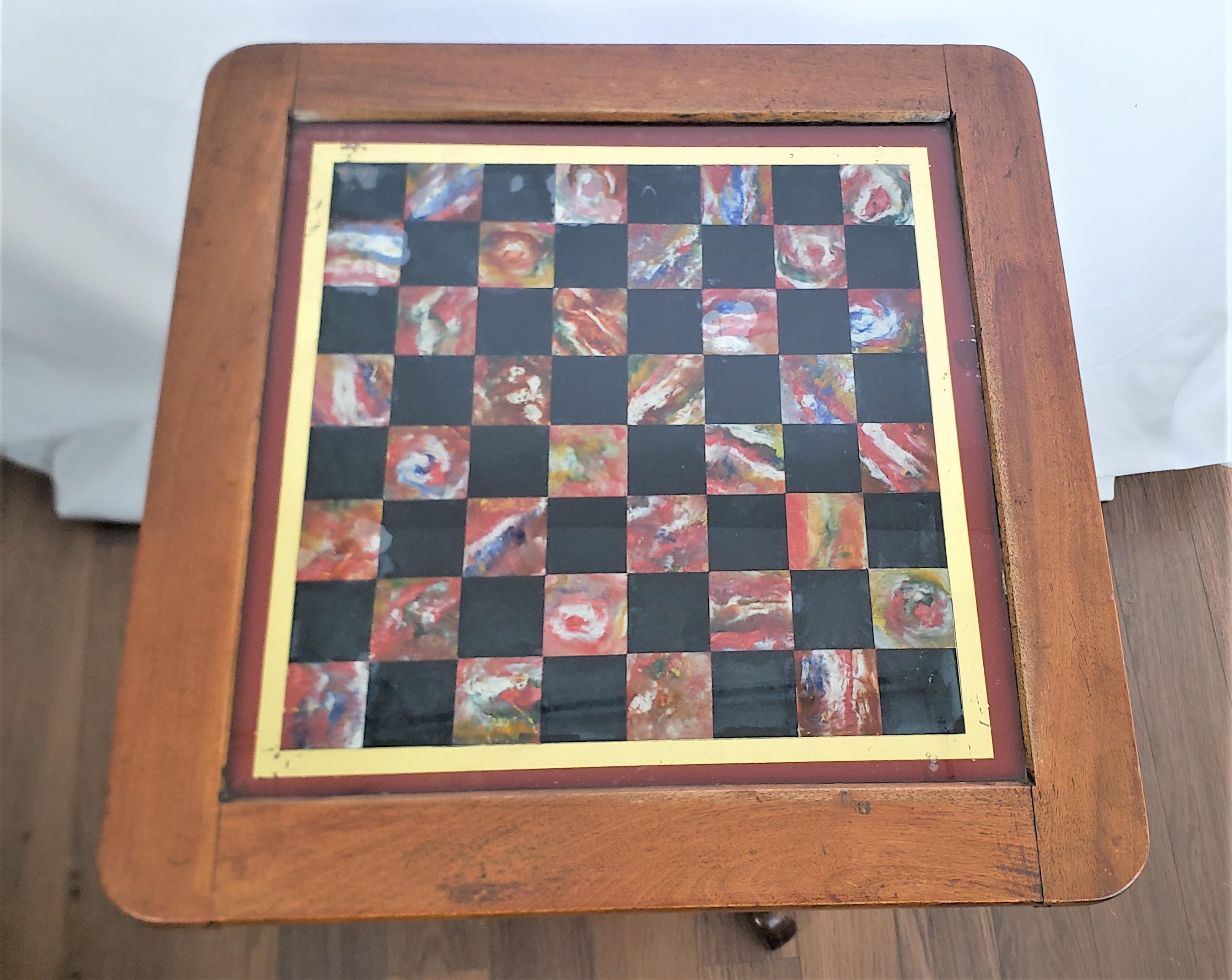 Antique Walnut Chess or Checkers Games Table with Reverse Painted Glass Top For Sale 2