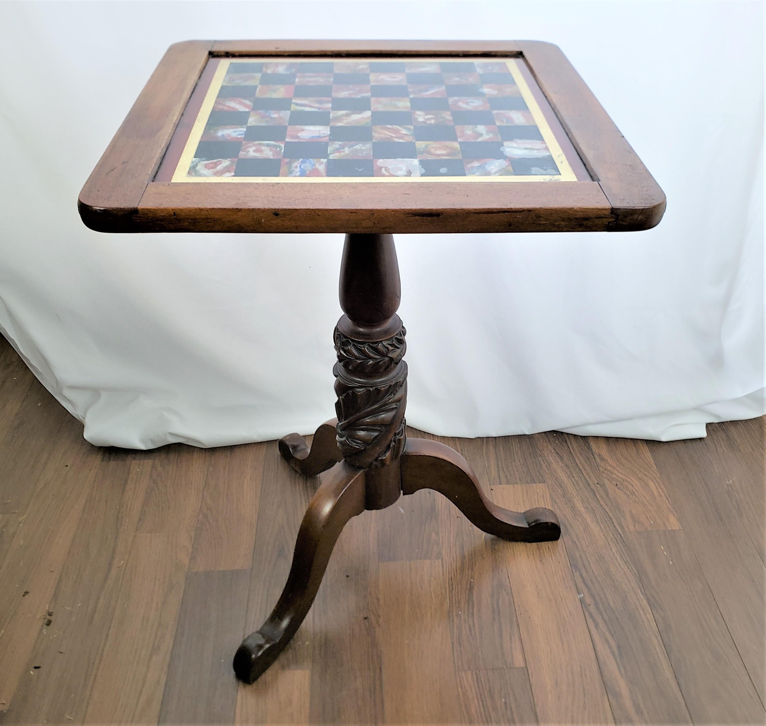 Victorian Antique Walnut Chess or Checkers Games Table with Reverse Painted Glass Top For Sale