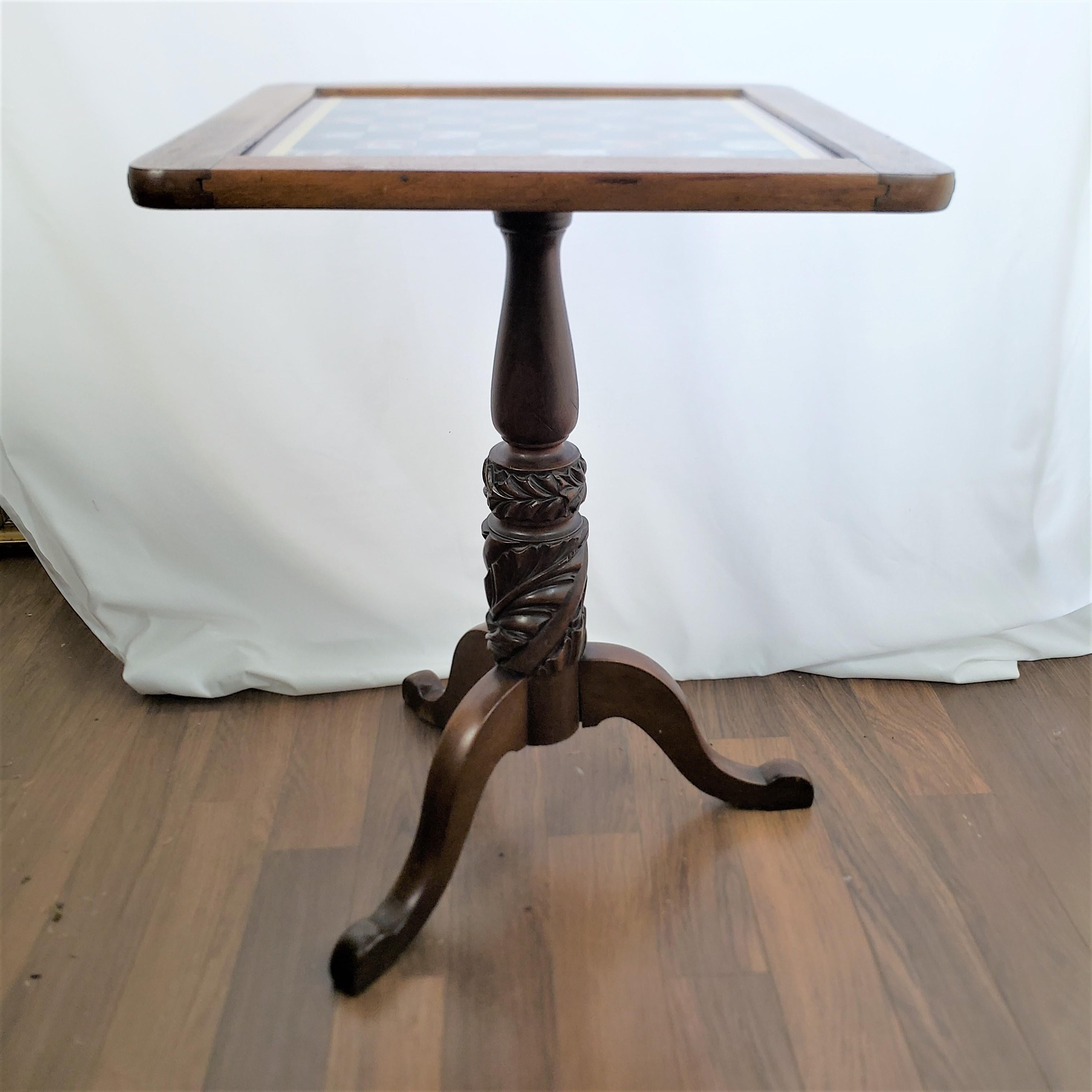 American Antique Walnut Chess or Checkers Games Table with Reverse Painted Glass Top For Sale
