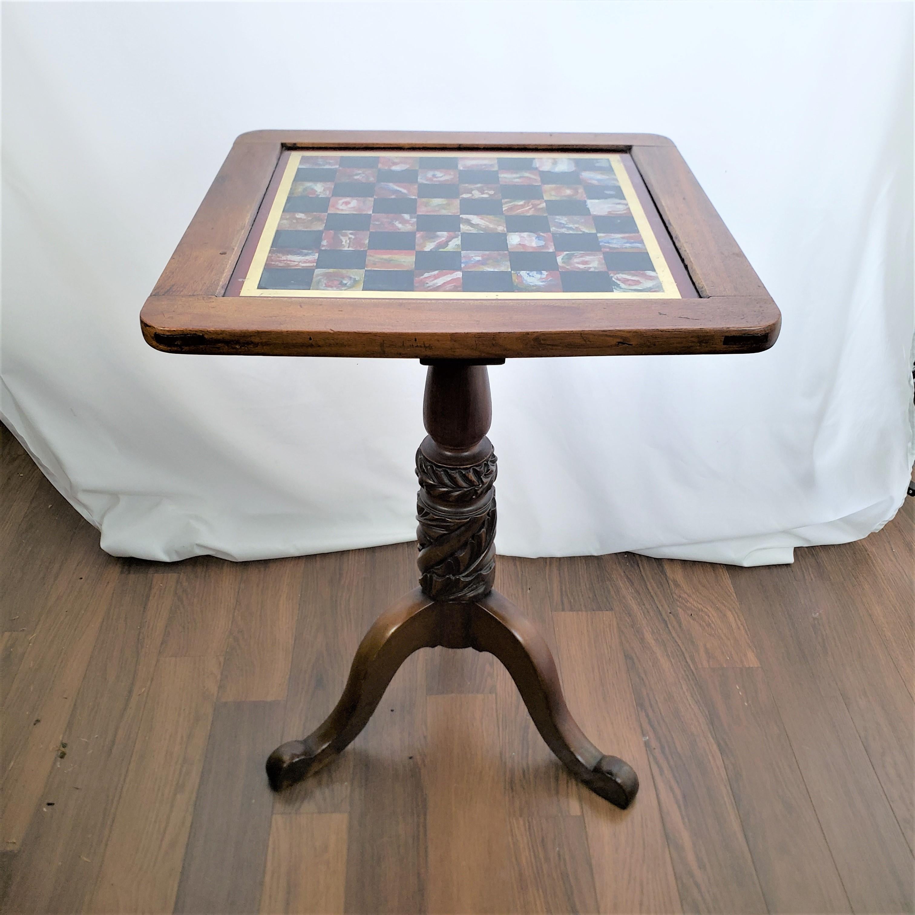 Antique Walnut Chess or Checkers Games Table with Reverse Painted Glass Top In Good Condition For Sale In Hamilton, Ontario