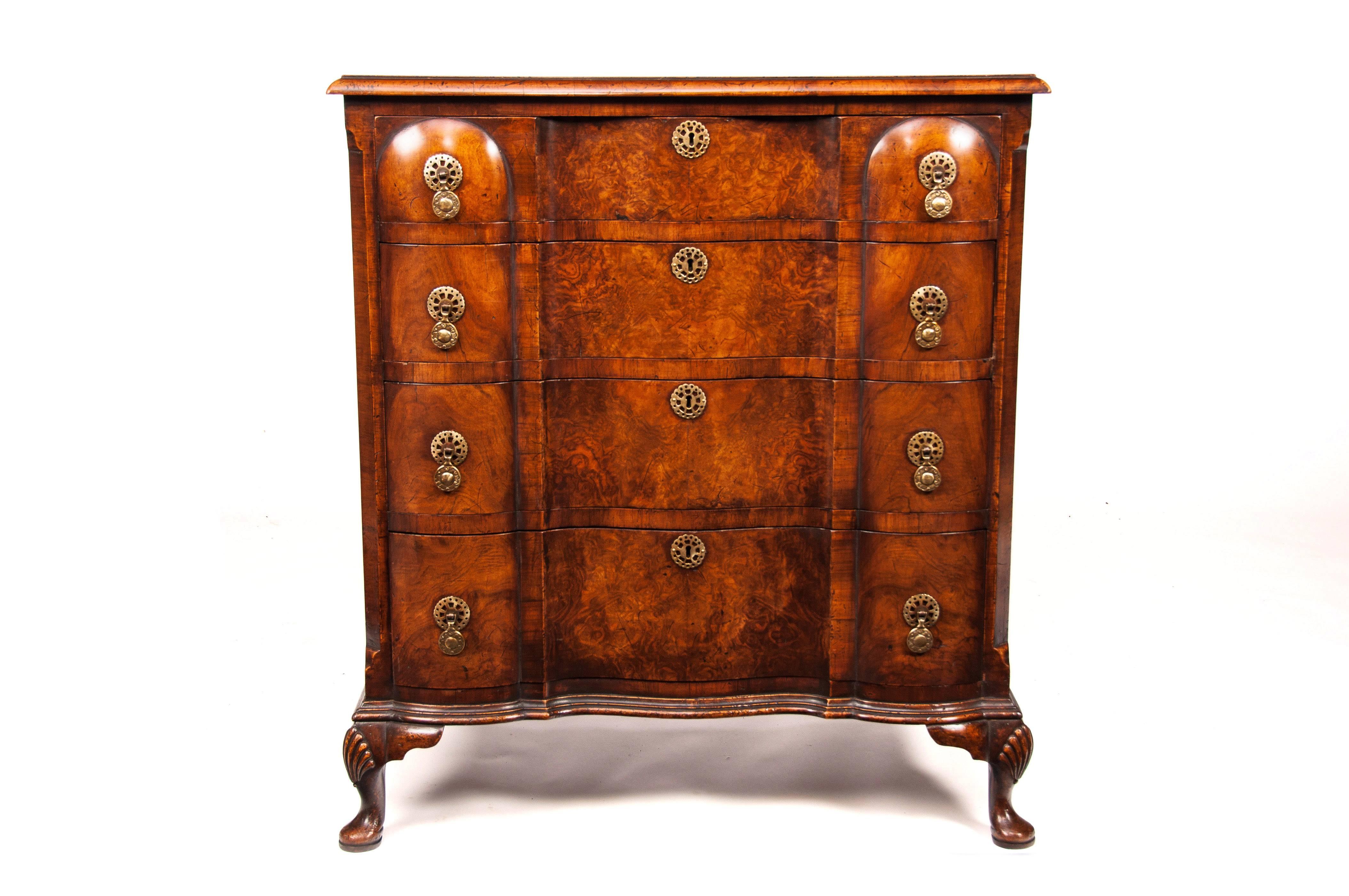 19th Century Antique Walnut Chest of Drawers of an Elegant Shaped Front Design