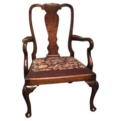 Antique Walnut Childs Chair with Original Needlework Seat